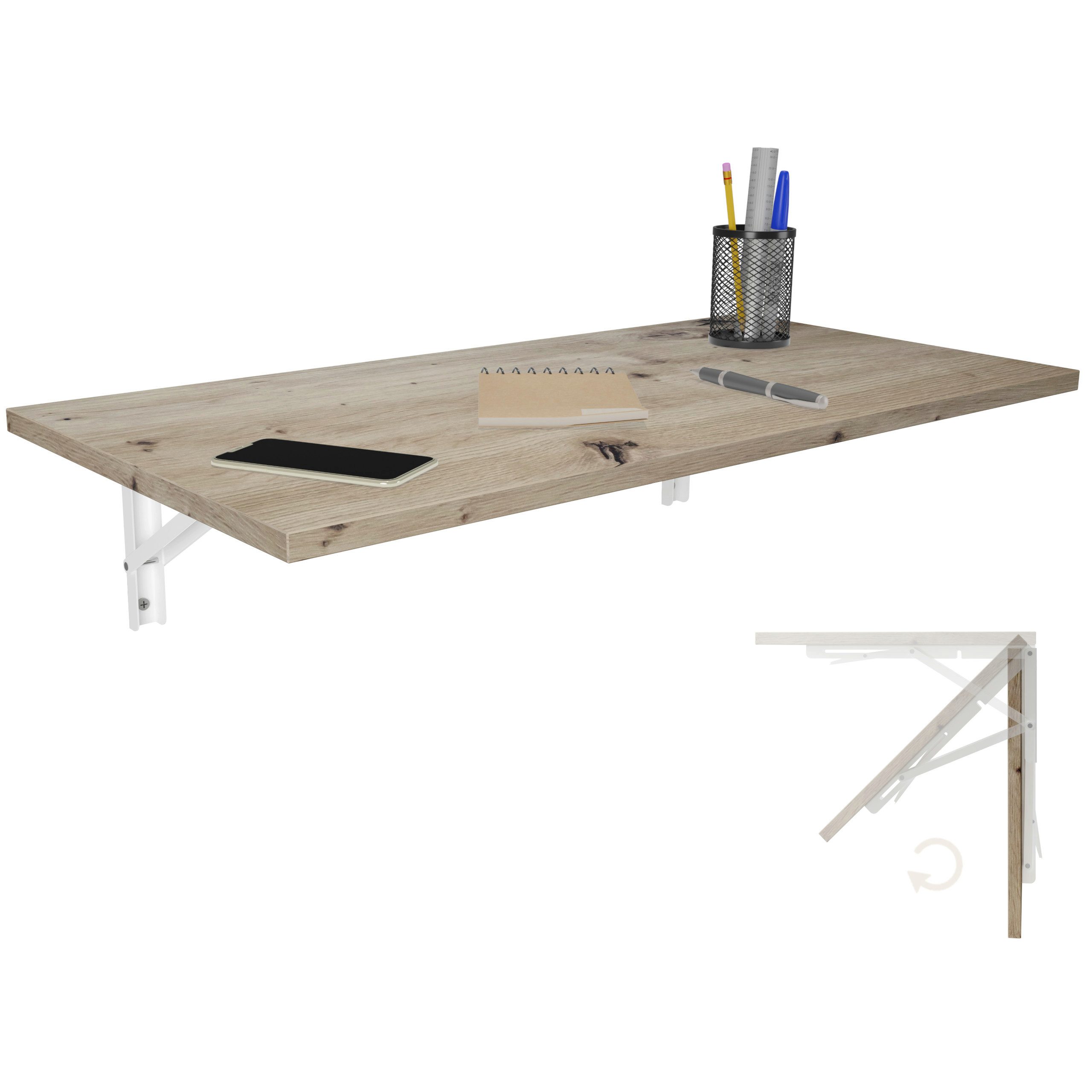 KDR Produktgestaltung Klapptisch 80x40 Wandklapptisch Esstisch Küchentisch Schreibtisch Wand Tisch, Eiche astig