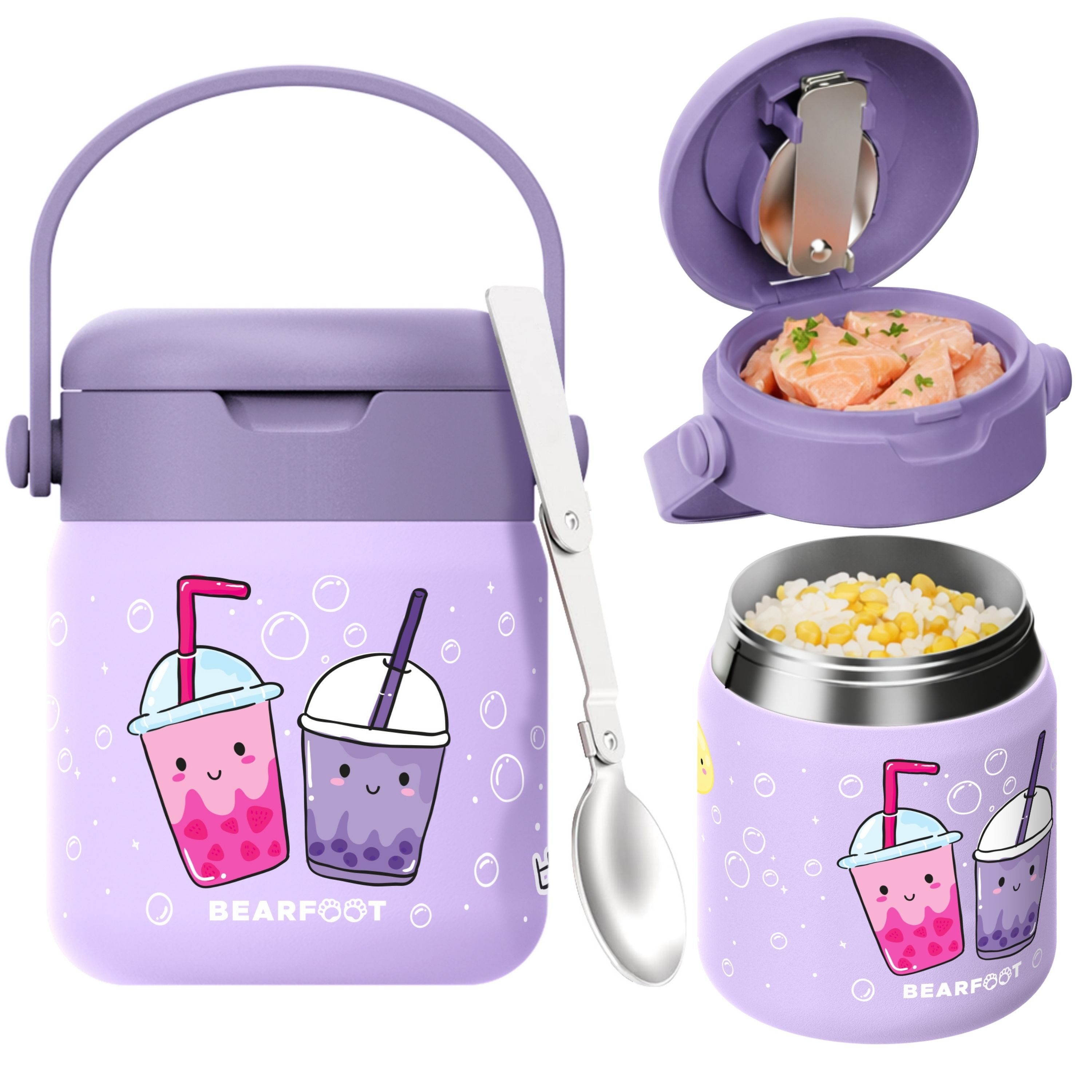 BEARFOOT Trinkflasche Thermobehälter Kinder Edelstahl - Bubble Tea lila, Thermobehälter, auslaufsicher, Edelstahl, Food jar, BPA-frei
