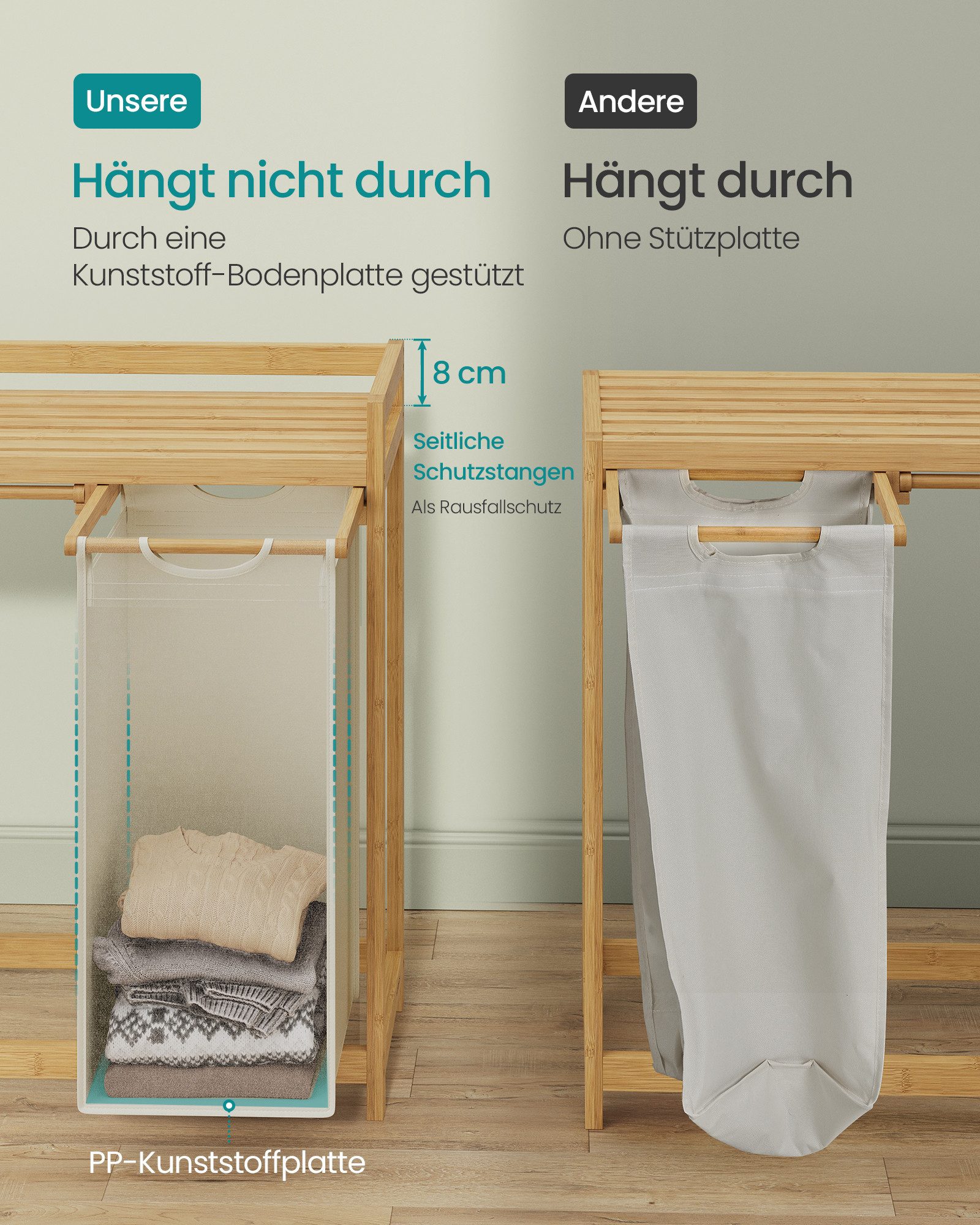 SONGMICS Wäschekorb Wäschesammler, 2 Fächer, Wäschekorb Wäschesammler, 4 Fächer – Bild 5 von 5
