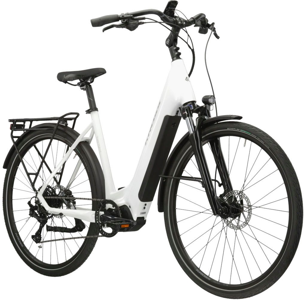 Kross E-Bike Trekkingrad KROSS E-Trekkingrad Trans 5.0 28" weiß 9 Gänge, 9 Gang microSHIFT ADVENT M619 Schaltwerk, Kettenschaltung, Mittelmotor, 630 Wh, Pedelec, Elektrofahrrad für Damen und Herren