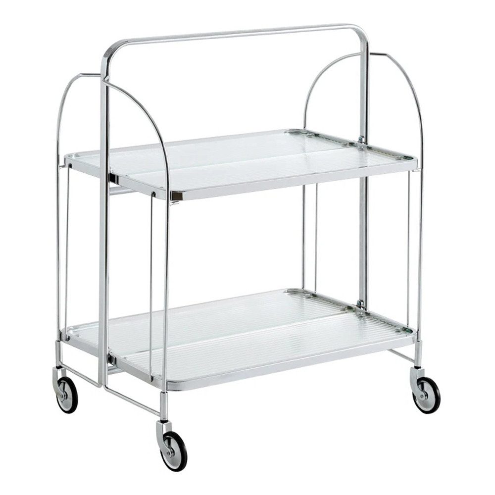 Rhein Beleuchtung Servierwagen Faltbarer Edelstahl-Servierwagen mit Glasablagen 2 Etagen, (Barwagen 68×38×80 cm, kein Aufbau nötig, mobil & modern), Küchenwagen – Bild 4 von 5