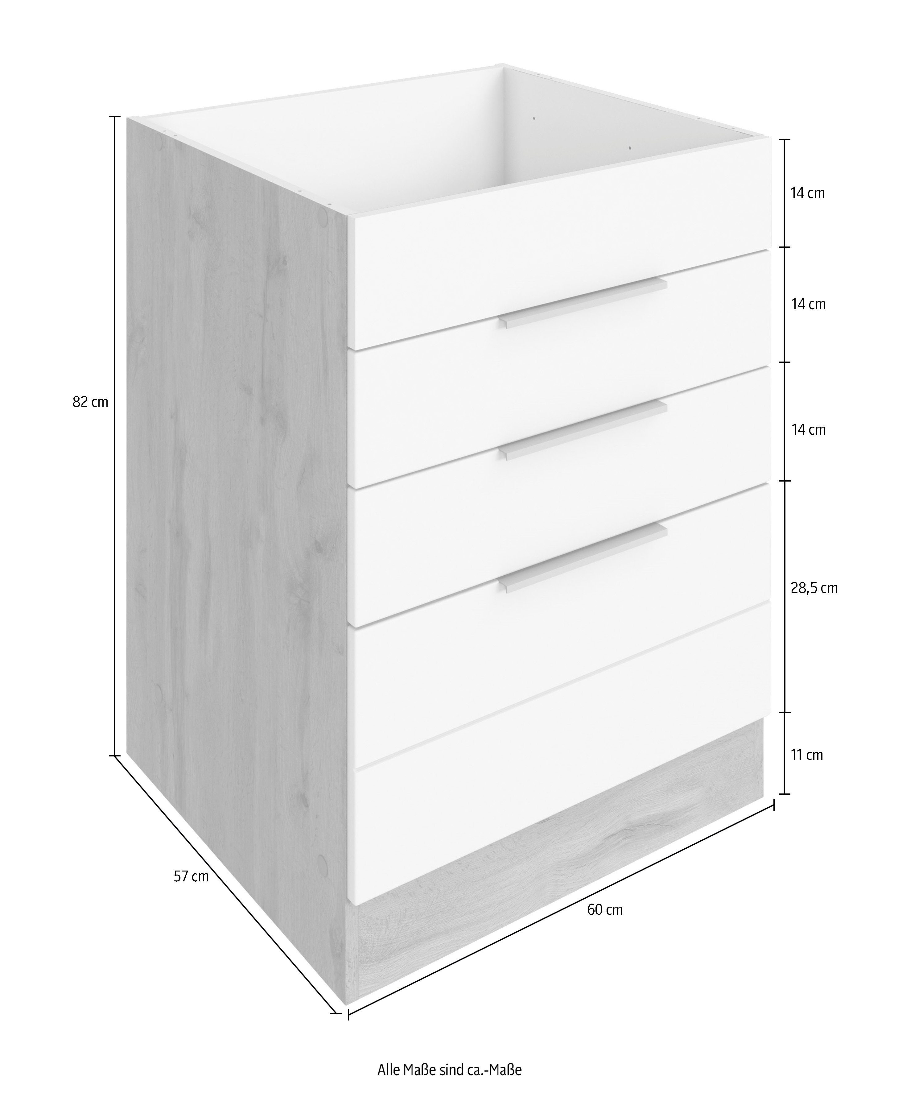 mit Lisene MÖBEL cm | weiß wotaneiche Matt/wotaneiche Luhe 60 HELD MDF-Fronten hochwertige waagerechter breit, Kochfeldumbauschrank