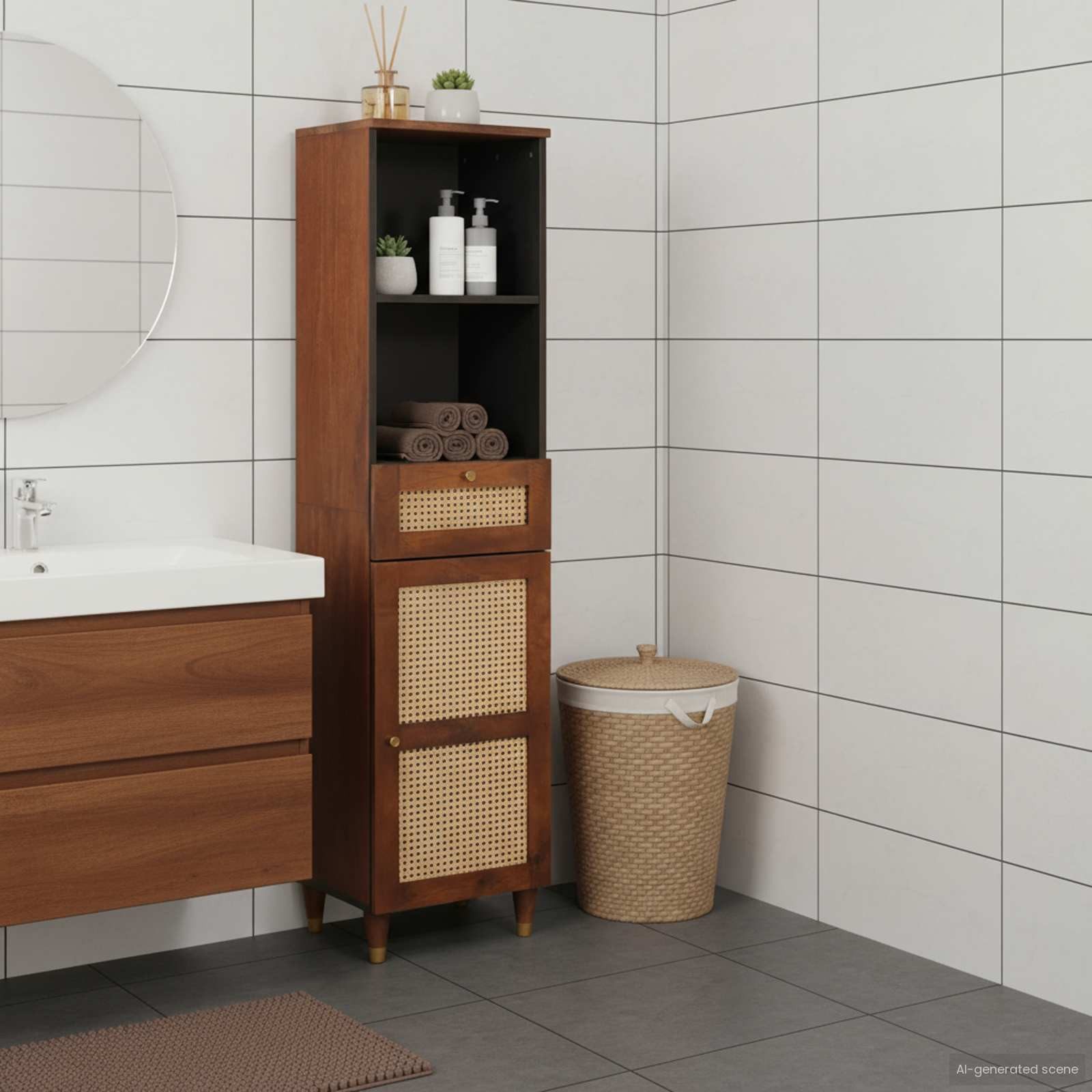 vidaXL Badezimmerspiegelschrank Sideboard mit Regal Braun 38 x 33,5 x 160 cm Massivholz (1-St)