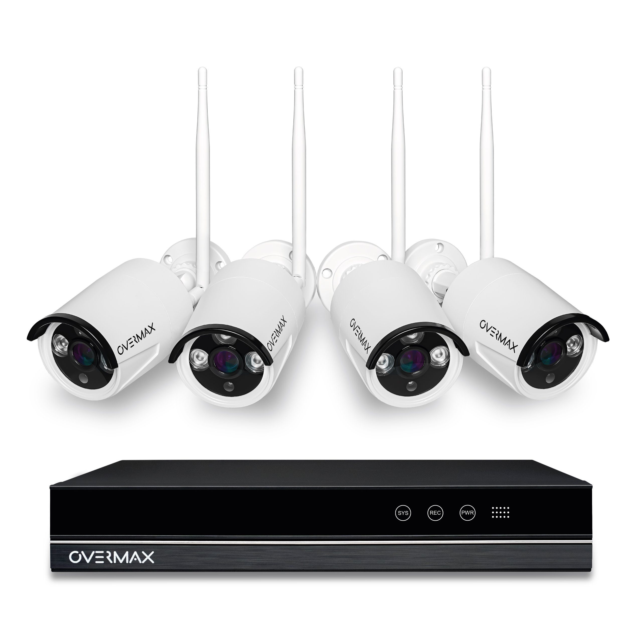 Overmax Überwachungsset mit 4 Kameras 1080p IP-Überwachungskamera (FullHD 1080p, WLAN (Wi-Fi), inkl. DVR, 4 Kameras, Maus, Montage-Kit, 5 Stromversorgungen, WLAN, 25m, PRO- IP66, FullHD 1080p, 4xKameras, WiFi)