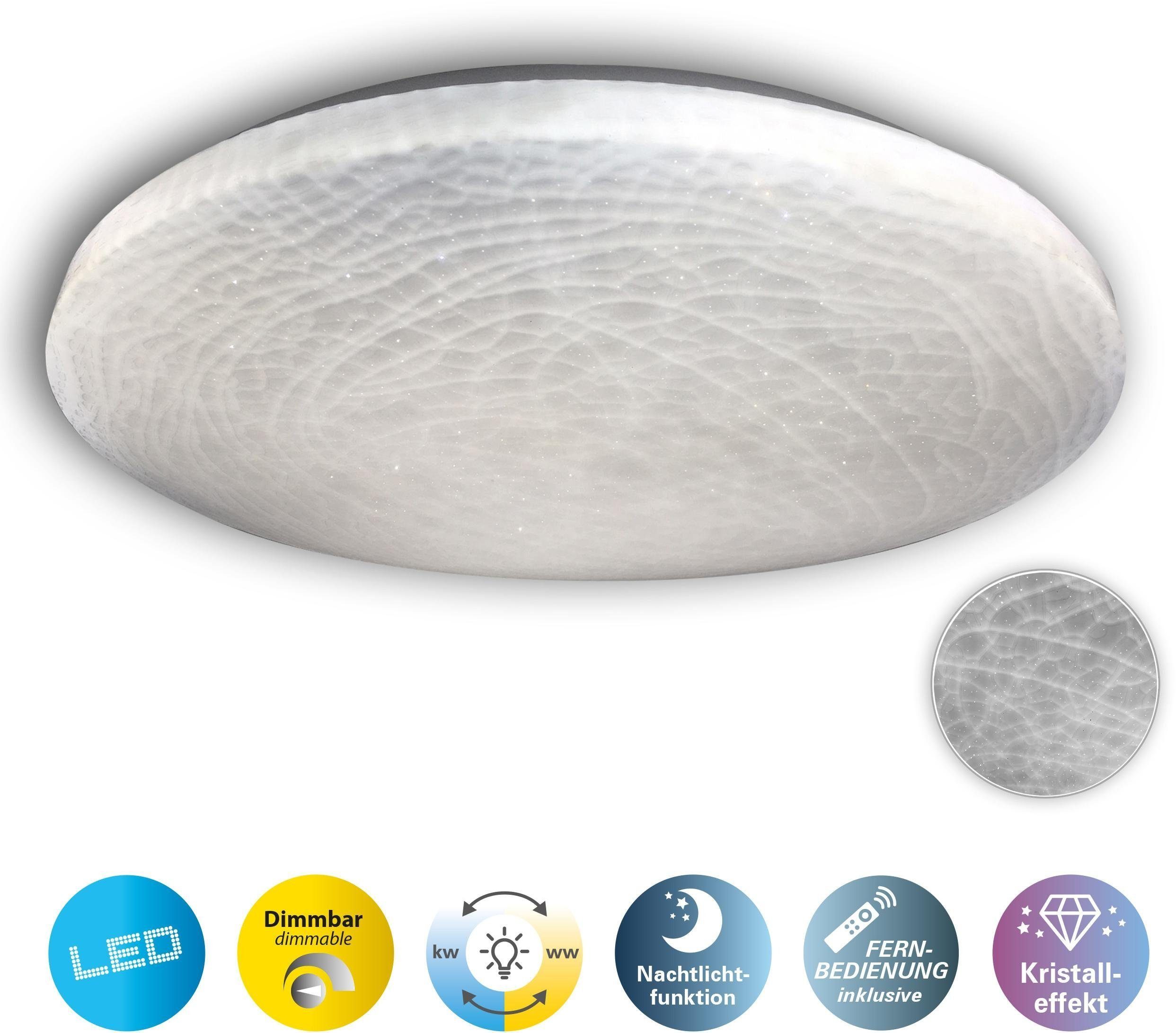 näve LED Deckenleuchte Polaris, Dimmfunktion, Farbsteuerung, Farbwechsel, Leuchtdauer einstellbar, Nachtlichtfunktion, LED fest integriert, Kaltweiß, Neutralweiß, Warmweiß, Kristalleffekt, dimmbar, CCT, Nachtlicht-/Memoryfunktion,Fernbedienung