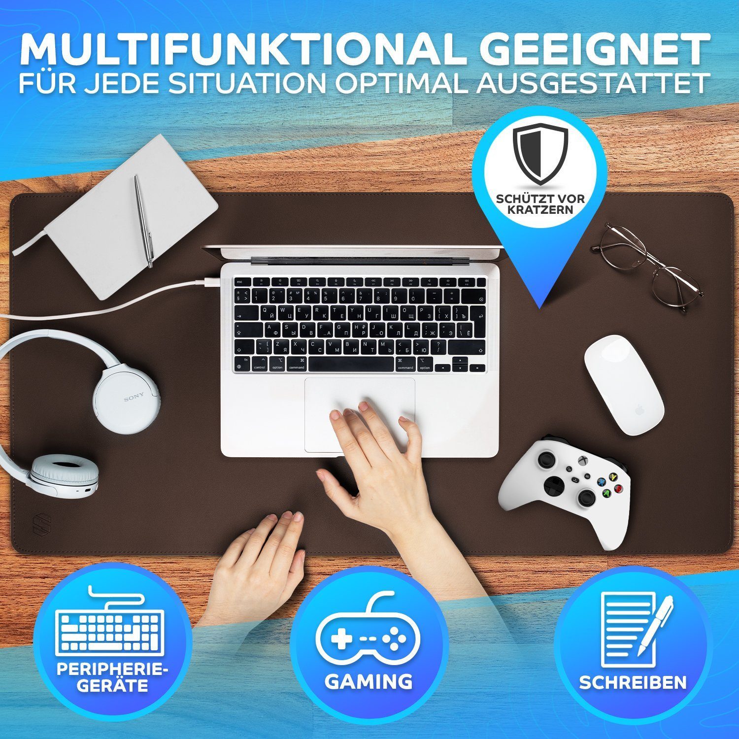 MAXLVL Gaming Mauspad Schreibtischunterlage - Mauspad mit Vernähte Kanten - abwaschbar (80x40 cm, Schreibtisch Unterlage für Büro), Tischunterlage Schreibtisch  – Bild 4 von 5