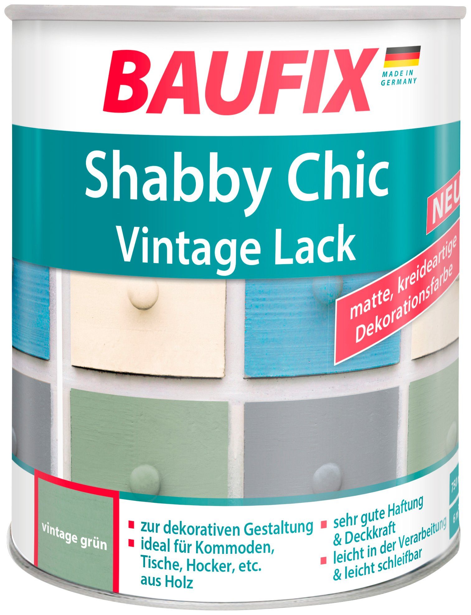 Baufix Acryl-Buntlack Shabby Chc Vintage Lack, 0,75 Liter, grün