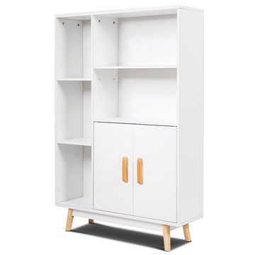 COSTWAY Bücherregal, mit Türen und 5 Fächern, Holz, 80 x 24 x 119 cm, weiß