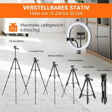 TACKLIFE Studio-Stativ-Blitz, (Selfie Ringleuchte, Handy Stativ, 12” Ringlicht mit Stativ)