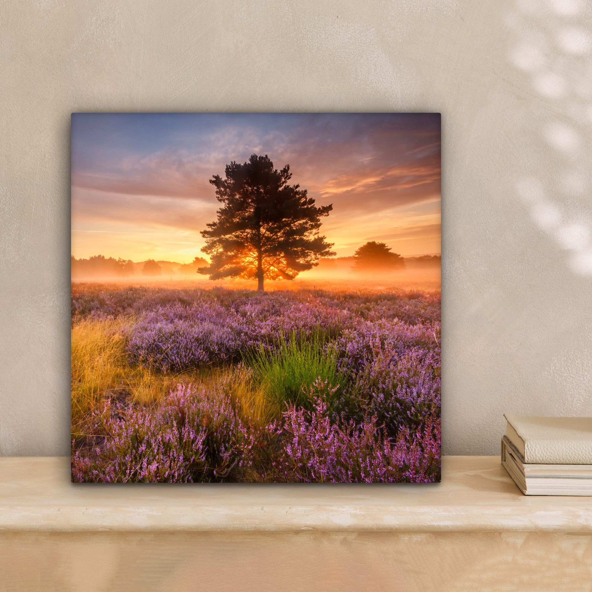 OneMillionCanvasses® Leinwandbild Heidelandschaft mit einem Baum, günstig online kaufen