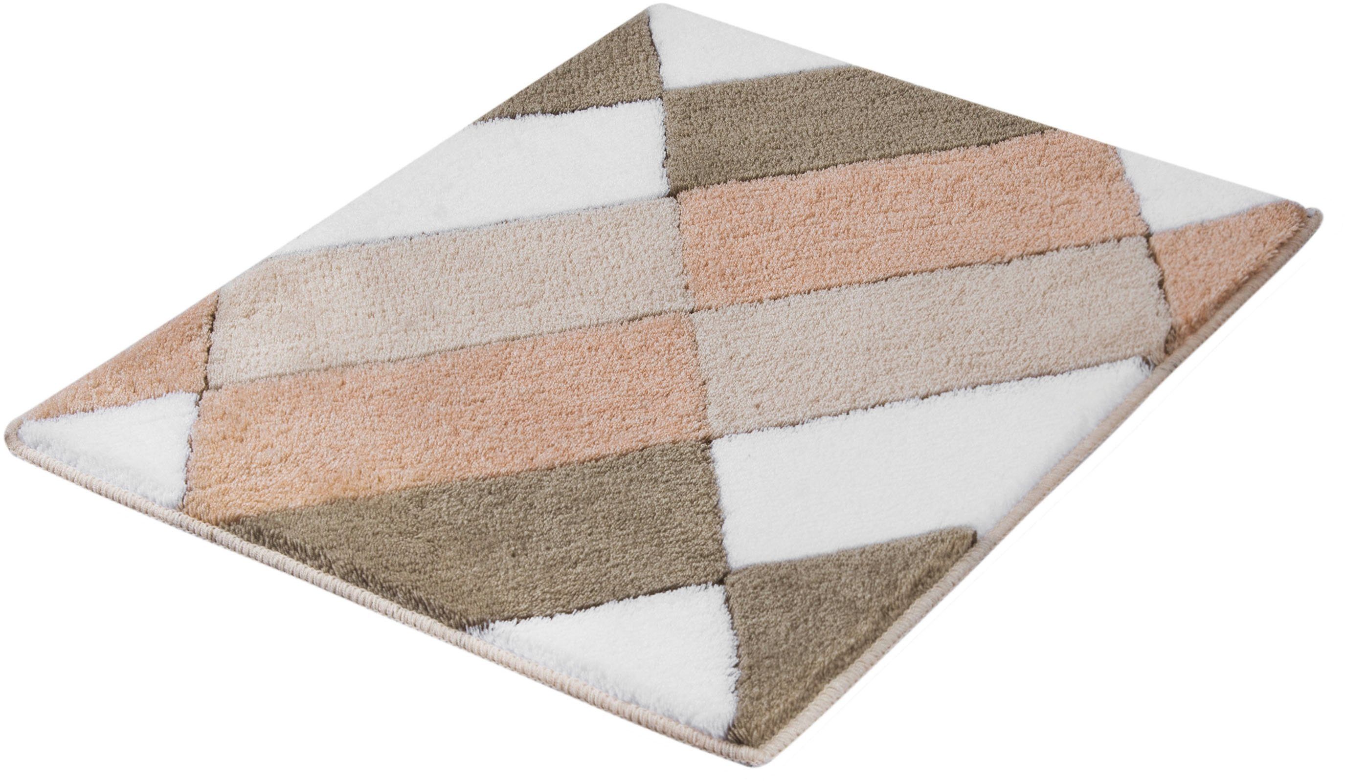 Kleine Wolke Badematte Ayana, Badvorleger, Badezimmer Teppich, Höhe 15 mm, rutschhemmend beschichtet, fußbodenheizungsgeeignet, Polyacryl, rechteckig, Badteppich, modernes Rauten Design, leichter Hoch-Tief Effekt