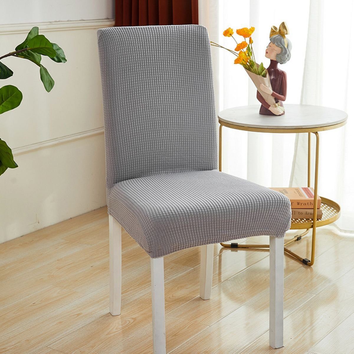 Abnehmbare Esszimmerstühle, Stretch Stuhlbezug Waschbar Stuhlbezug Juoungle für grau