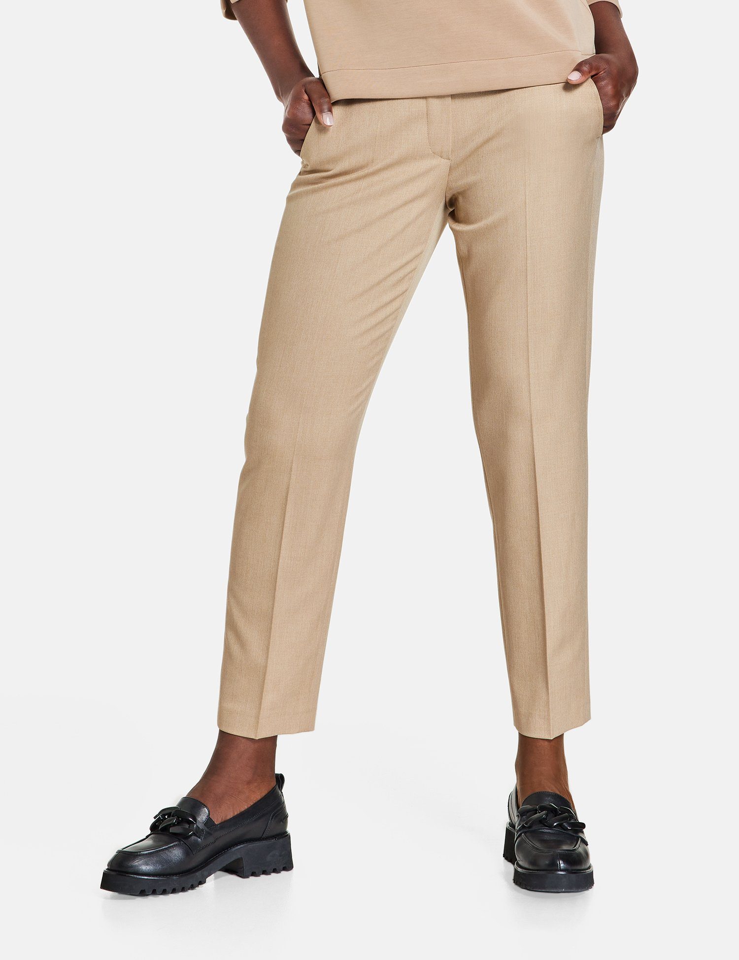 GERRY WEBER 7/8-Hose mit Dehnbund Citystyle Sand Chino Melange rückseitigem