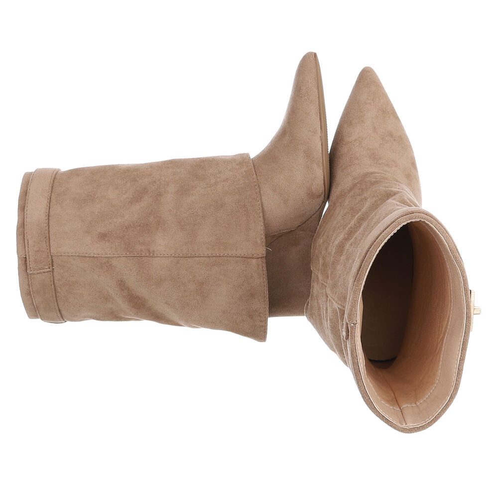 Ital-Design Damen Stiefel mit Umschlag und Schnalle, elegant Keilstiefelette (92269041) Keilabsatz/Wedge Stiefeletten in Hellbraun
