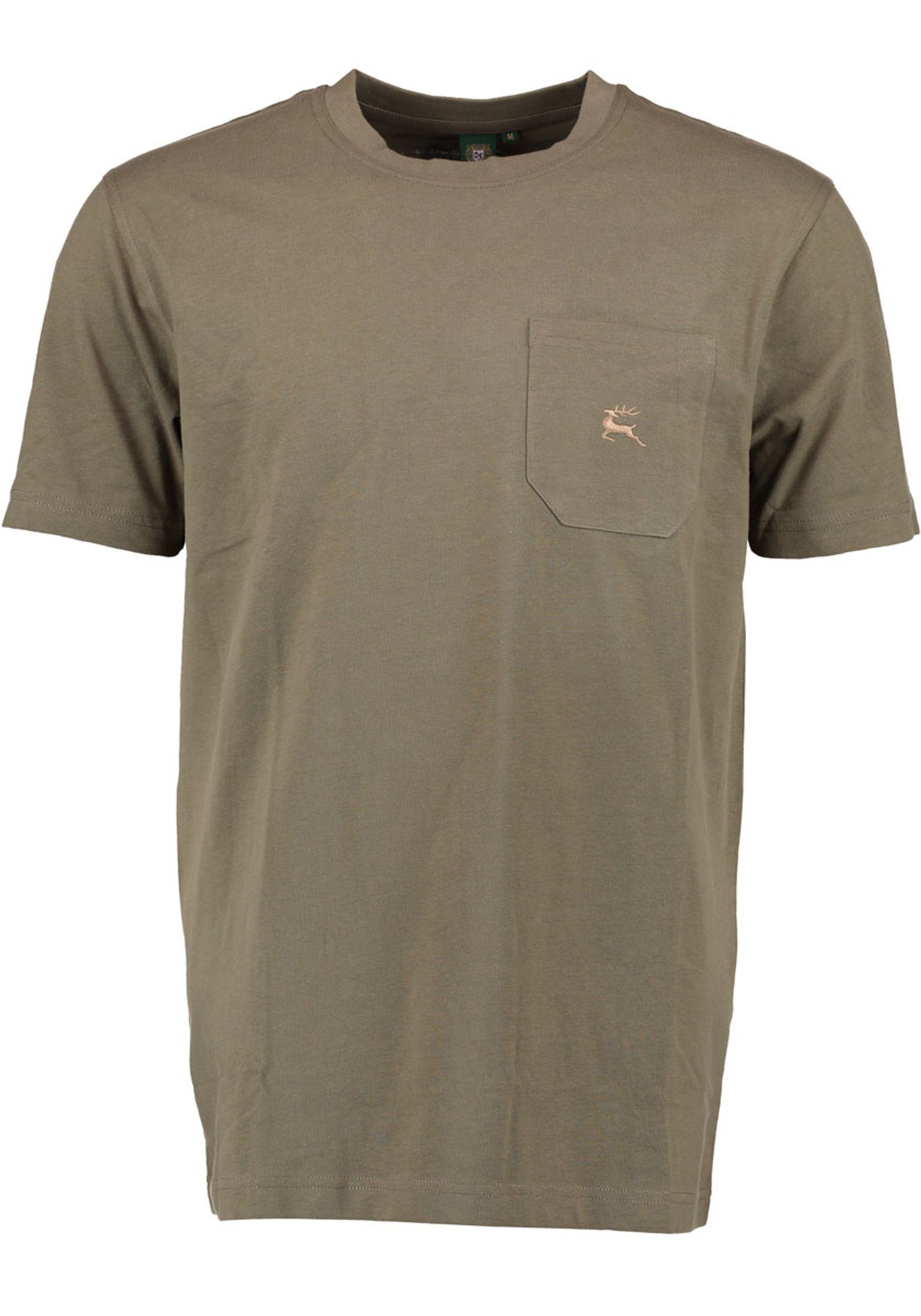 OS-Trachten T-Shirt Najio Herren Kurzarmshirt mit Hirsch-Stickerei auf der Brusttasche khaki/schlamm