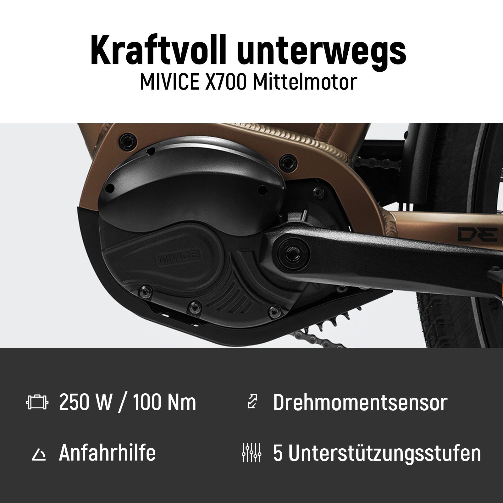 DERUIZ E-Bike Cityrad 28 Zoll Quartz Pro, 100 Nm Mittelmotor, 161 km, 5 Stufen, 48 V 644 Wh, 9 Gang SHIMANO Shimano CUES RD-U3020, 9-Gang Schaltwerk, Kettenscha – Bild 3 von 5