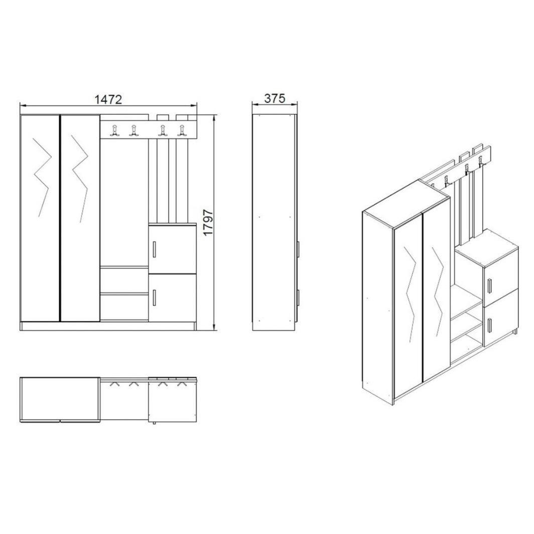 Milazzo, Weiß/Holz Luxusbetten24 mit Schränken Garderobe