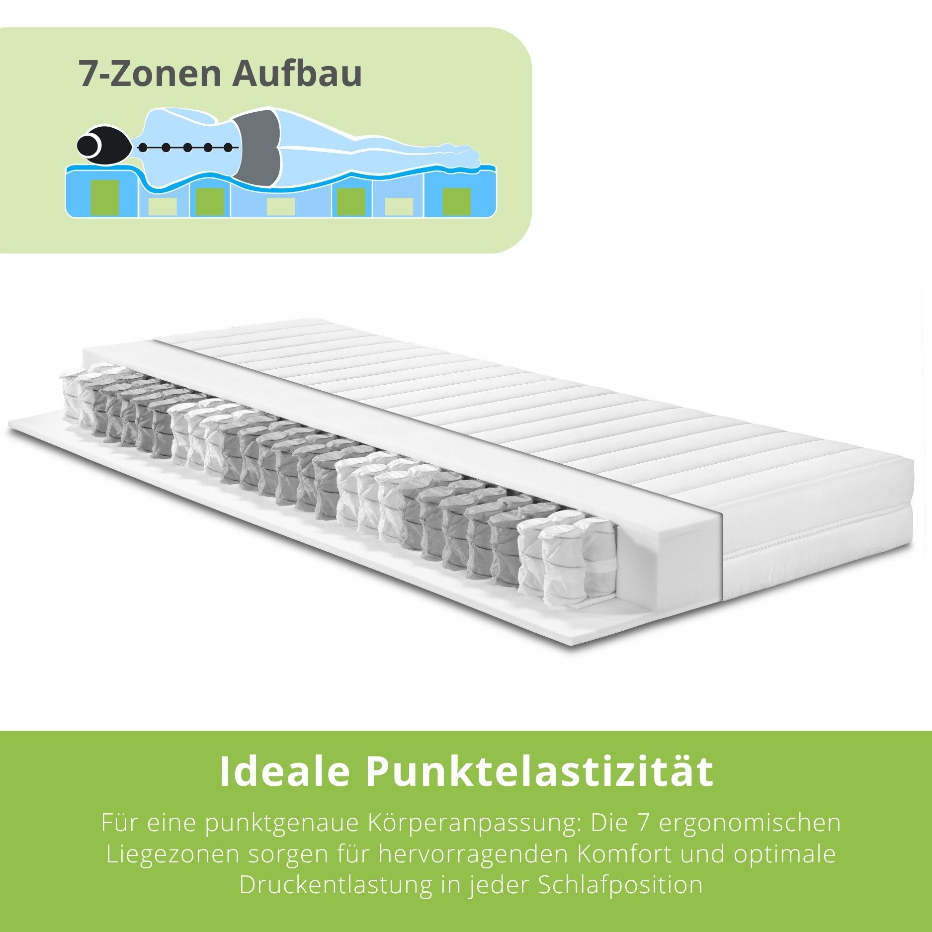 Taschenfederkernmatratze Comfort Line, 90x200 cm, 140x200 cm und weitere Größen, Bodyprotect, 16 cm hoch, ergonomische Matratze, 7-Zonen, verschiedene Härtegrad – Bild 3 von 5