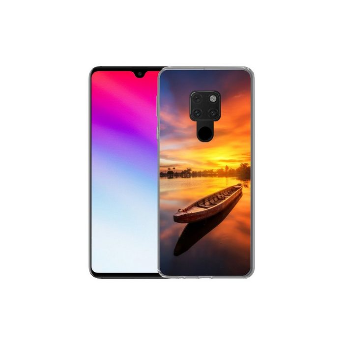 MuchoWow Handyhülle Boot - Wasser - Sonnenuntergang - Orange - Wasser Phone Case Handyhülle Huawei Mate 20 Silikon Schutzhülle OR12414