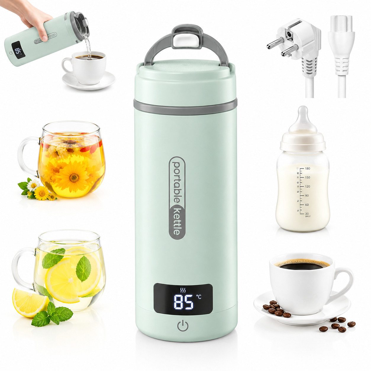 Toomoke Wasserkocher Heizbecher, Thermobecher für Reise und Büro, 300 W, Elektrischer Reisebecher für Hotel, Arbeit und unterwegs, 400 ml