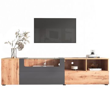 Sweiko Lowboard, TV-Schrank mit LED-Beleuchtung und Glasplatte, 190 x 40 x 48 cm