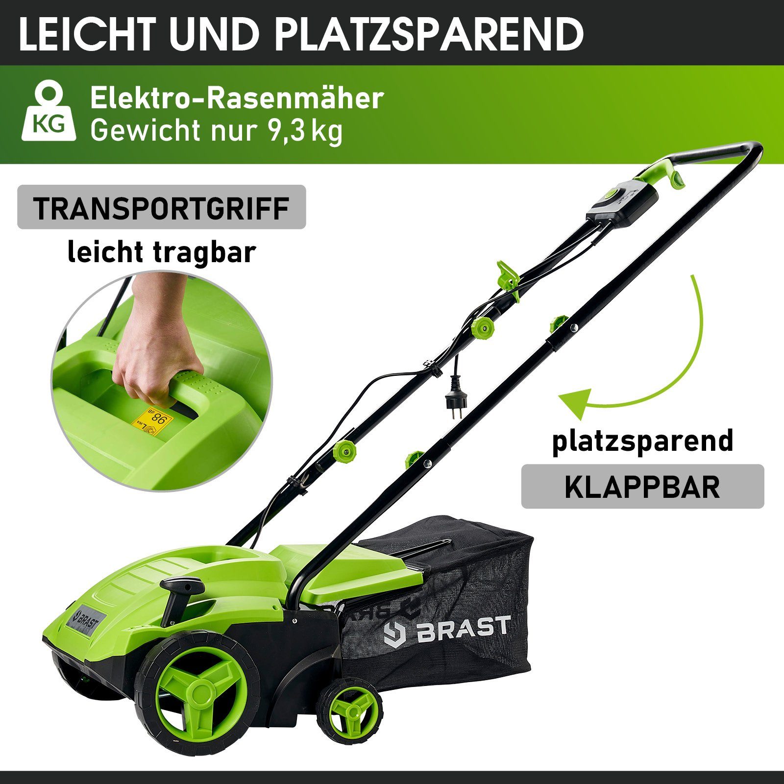 BRAST Elektro-Vertikutierer / Lüfter 1500 Watt Kombi Gerät, 32,00 cm Arbeitsbreite, (2in1-Funktion, 1 Vertikutier- und 1 Lüfter-Walze), Moosentferner – Bild 5 von 5