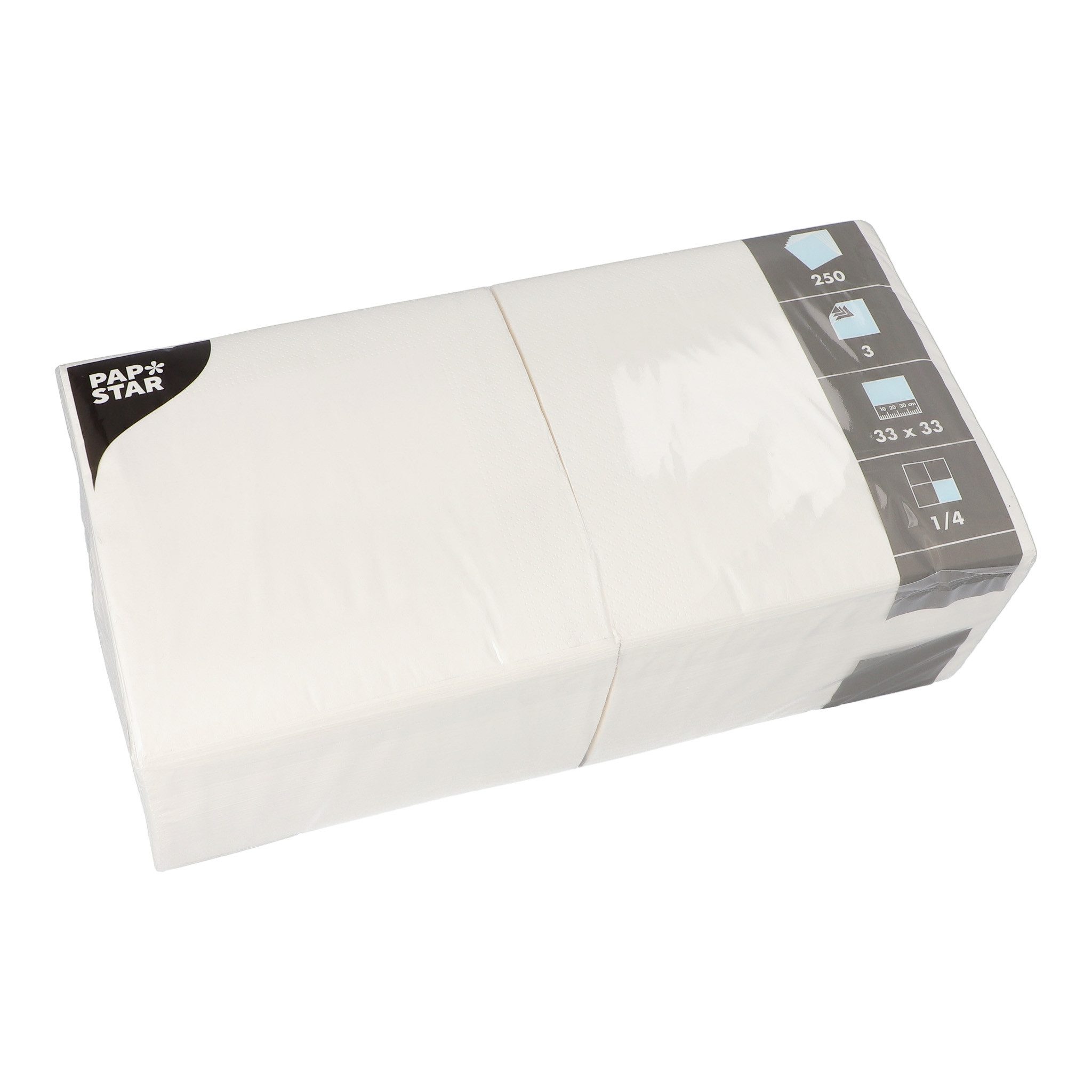 PAPSTAR Papierserviette, Servietten Papier 33x33cm 3-lagig 1/4-Falz 250 Stück Weiß