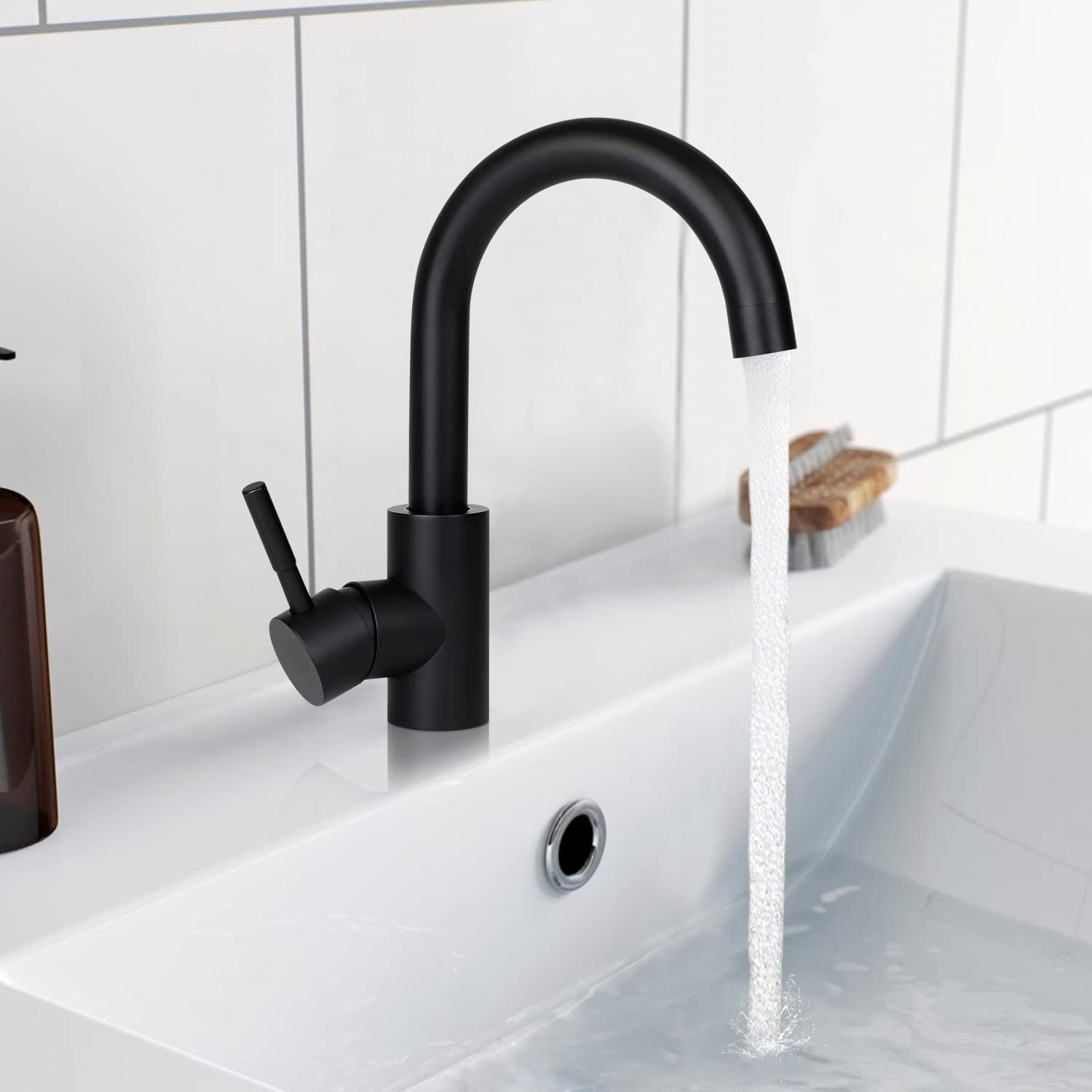 Nettlife Küchenarmatur 360°Drehbar Niederdruck Badezimmer Badarmatur schwarz Edelstahl Waschtischarmatur Wasserhahn für (1-St., Bad Mischbatterie)