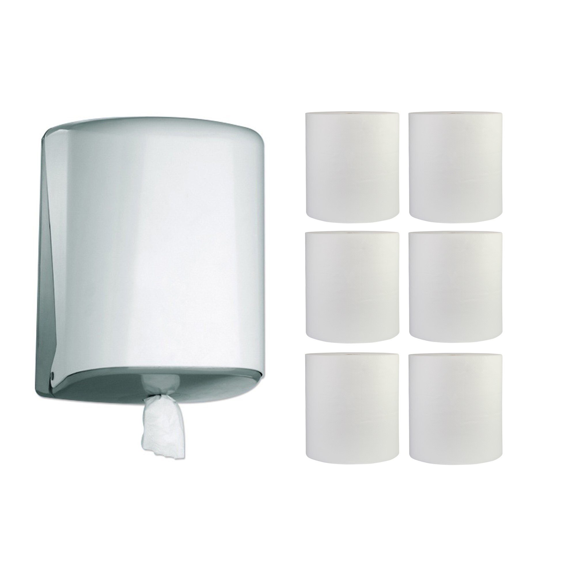 JM Metzger Papierhandtuch 1 Rollenhandtuchspender Jofel Azur Midi Box Weiß + 6 Handtuchrollen