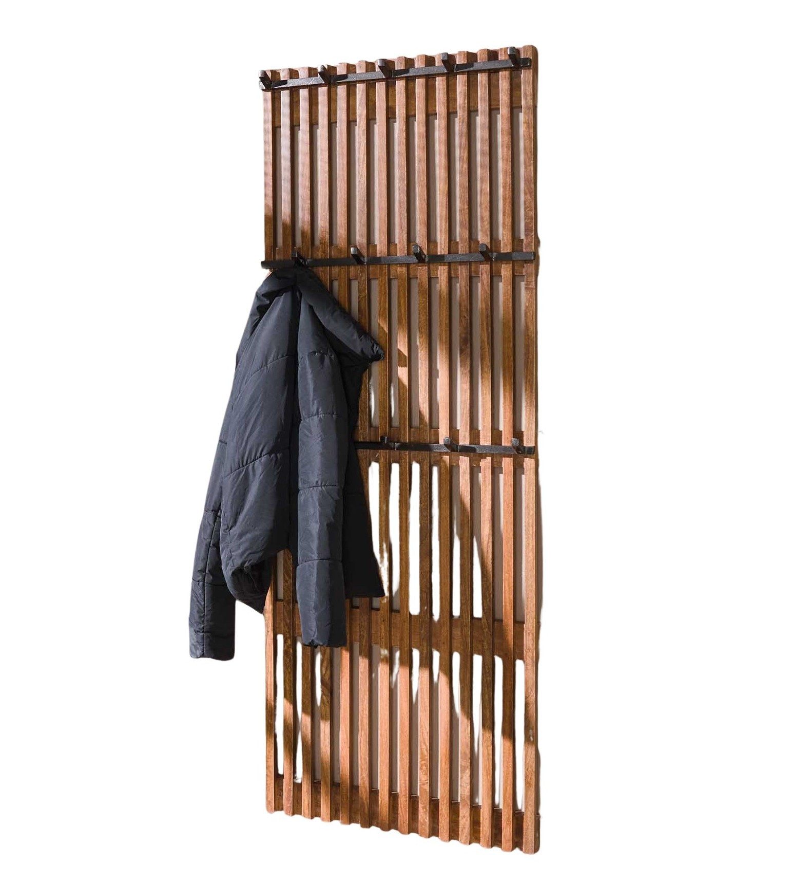 LEVEN Lifestyle Garderobenpaneel MALON Wandgarderobe aus Holz mit 14 Metallhaken, Höhe 160 cm