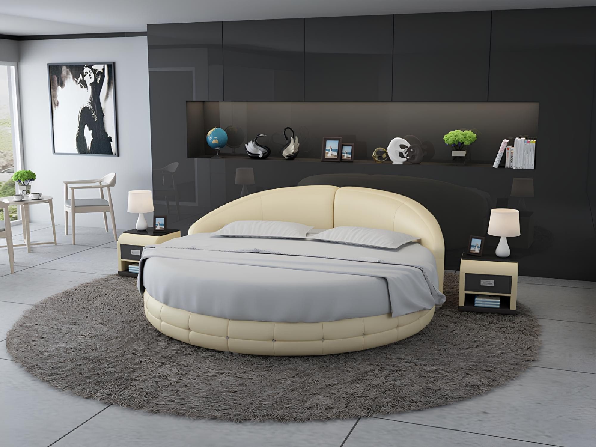 Xlmoebel Rundbett Designer Schlafzimmermöbel Luxus-Doppelbett mit Polsterung und runder (Bett LB8844), Hergestellt in Europa