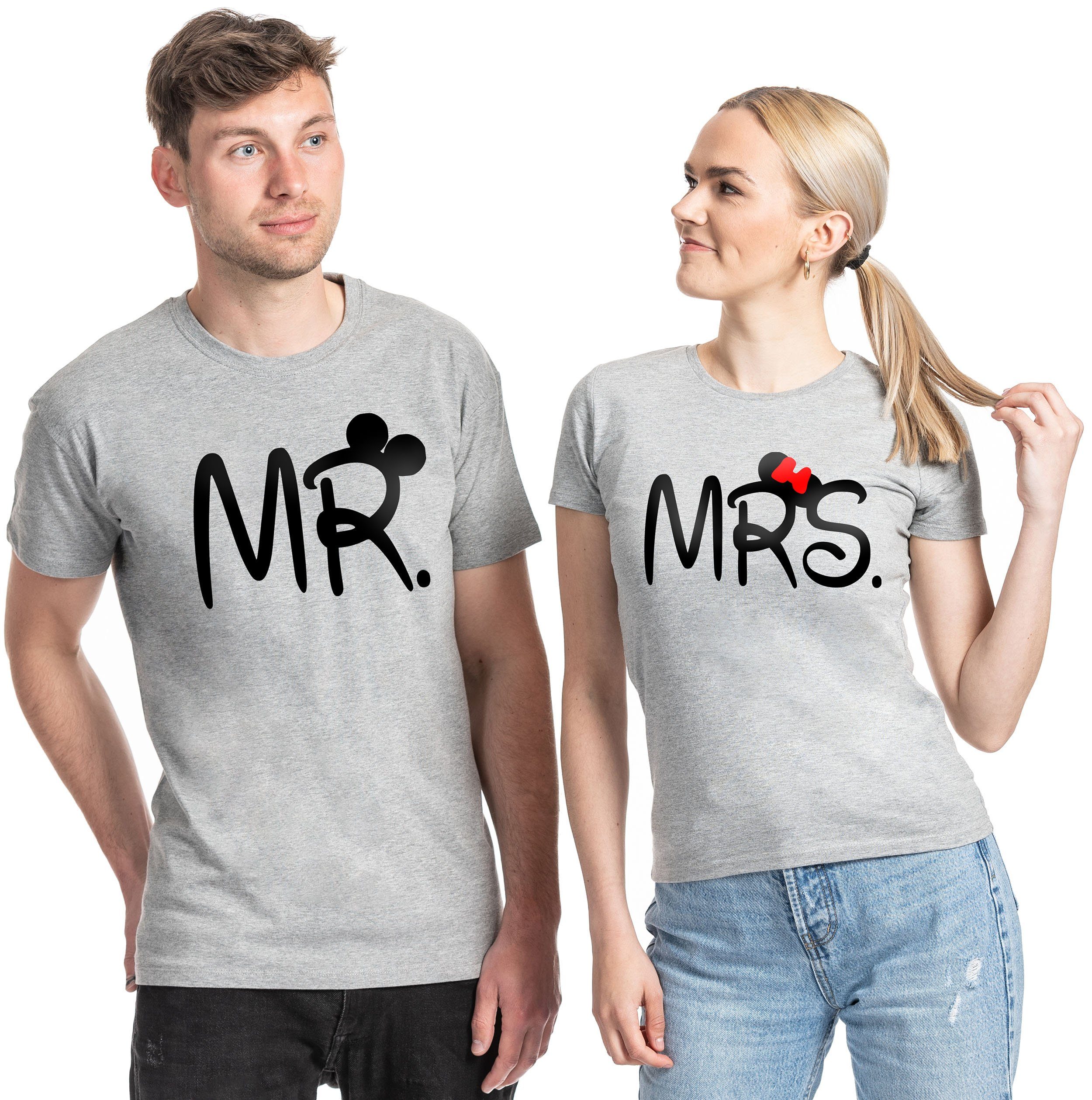 Couples Shop T-Shirt Mr. & Mrs. Mister Misses Partner Look T-Shirt (1-tlg) mit lustigen Print Herren / Grau