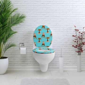 Sanfino WC-Sitz "Monkey Island“ Premium Toilettendeckel mit Absenkautomatik aus Holz, mit schönem Motiv, hohem Sitzkomfort, einfache Montage