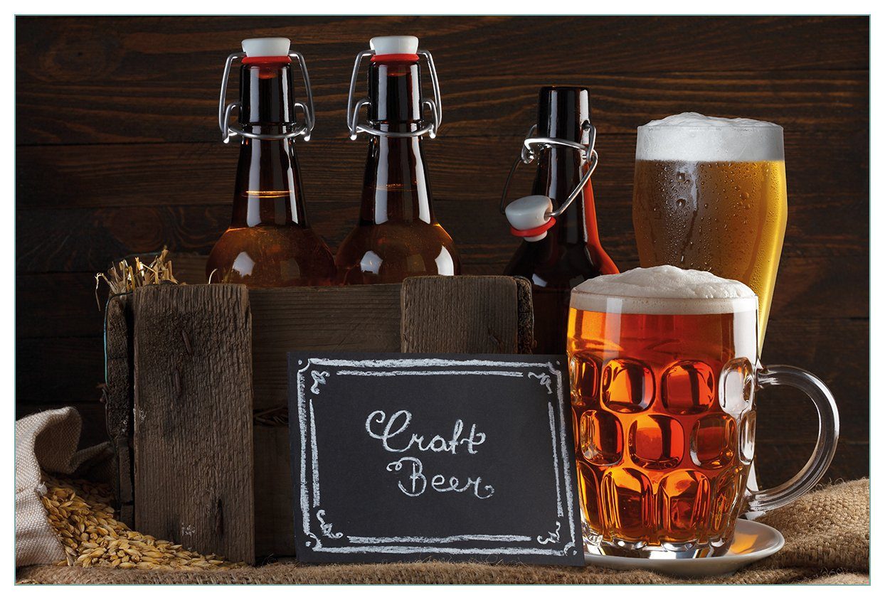 Wallario Küchenrückwand Biervarianten - Pils im Glas Flaschenbier Schild Craft Beer, (1-tlg)