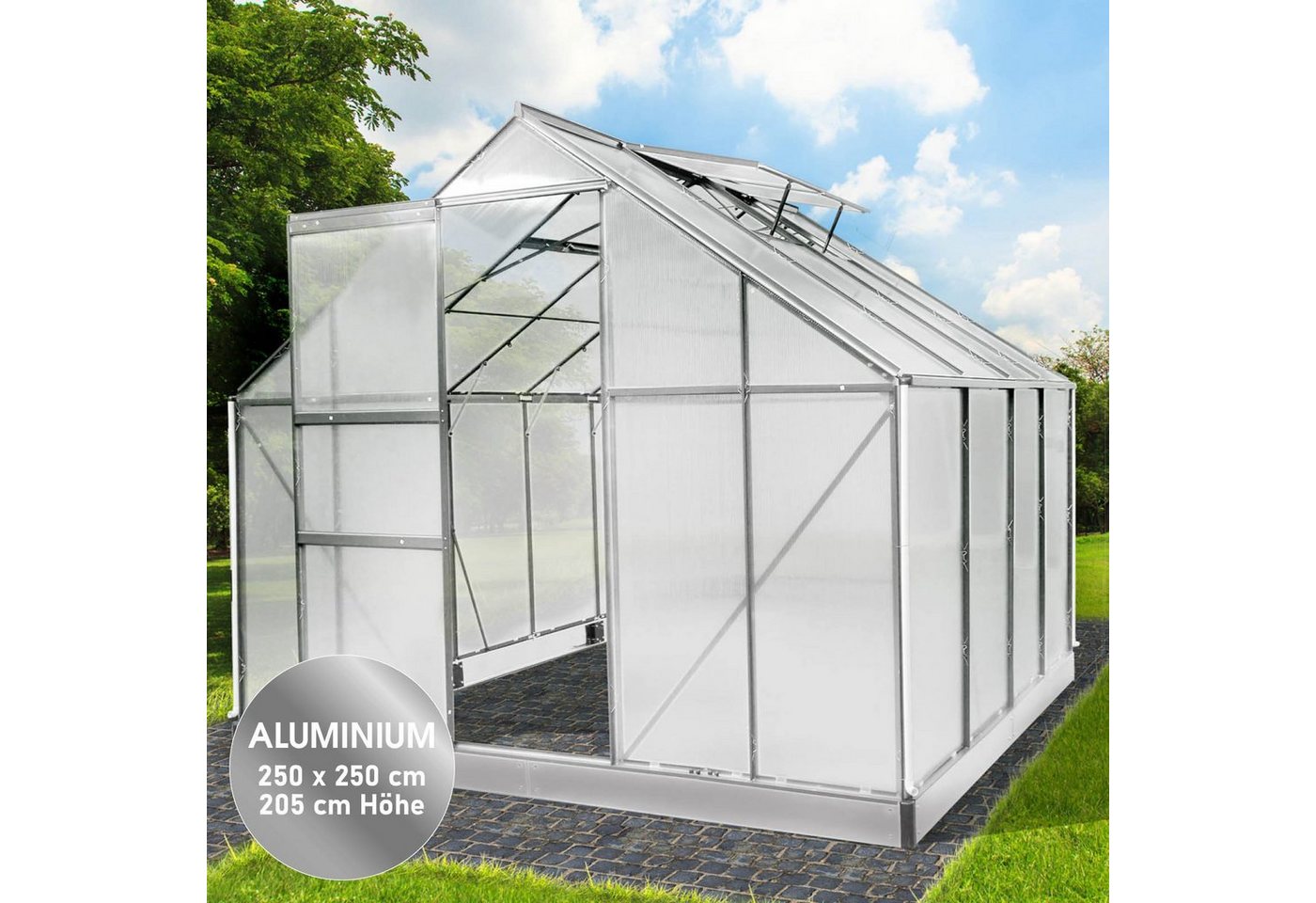BRAST Gewächshaus ALU mit Fundament rostfrei 250x250x205cm TÜV geprüft, wetterfestes hochwertiges Aluminium silberfarben | Rabatt: 19% BRAST Gewächshaus ALU mit Fundament rostfrei 250x250x205cm TÜV geprüft, wetterfestes hochwertiges Aluminium silberfarben | Rabatt: 19%