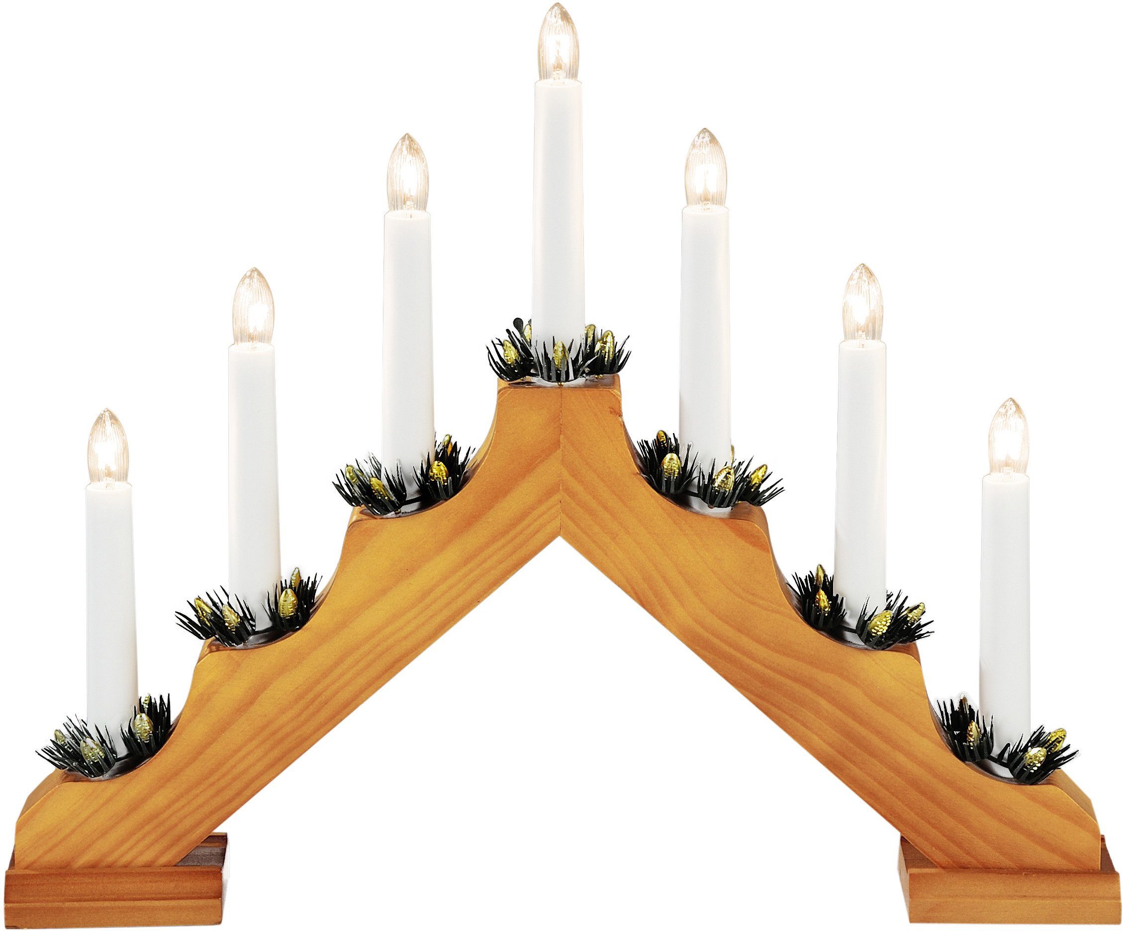 KONSTSMIDE Fensterleuchter Holzleuchter, Leuchtmittel wechselbar, Warmweiß, eiche gebeizt, 7 klare Birnen