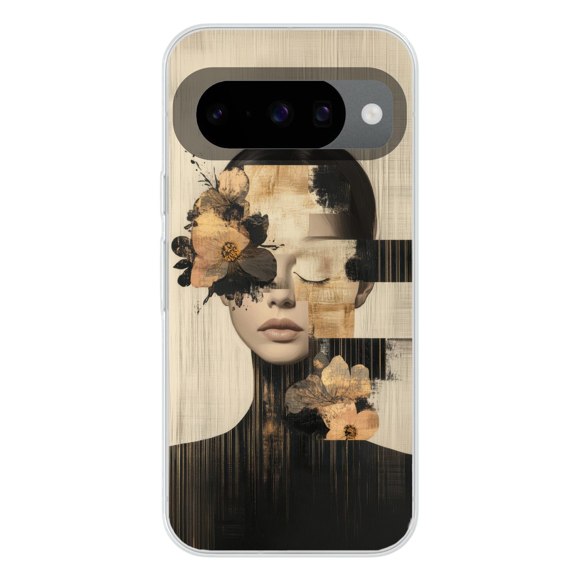 MuchoWow Handyhülle für Google Pixel 10 Pro Gesicht - Blumen - Schwarz - Frau, Handy Case, Silikon, Bumper Case Dünn