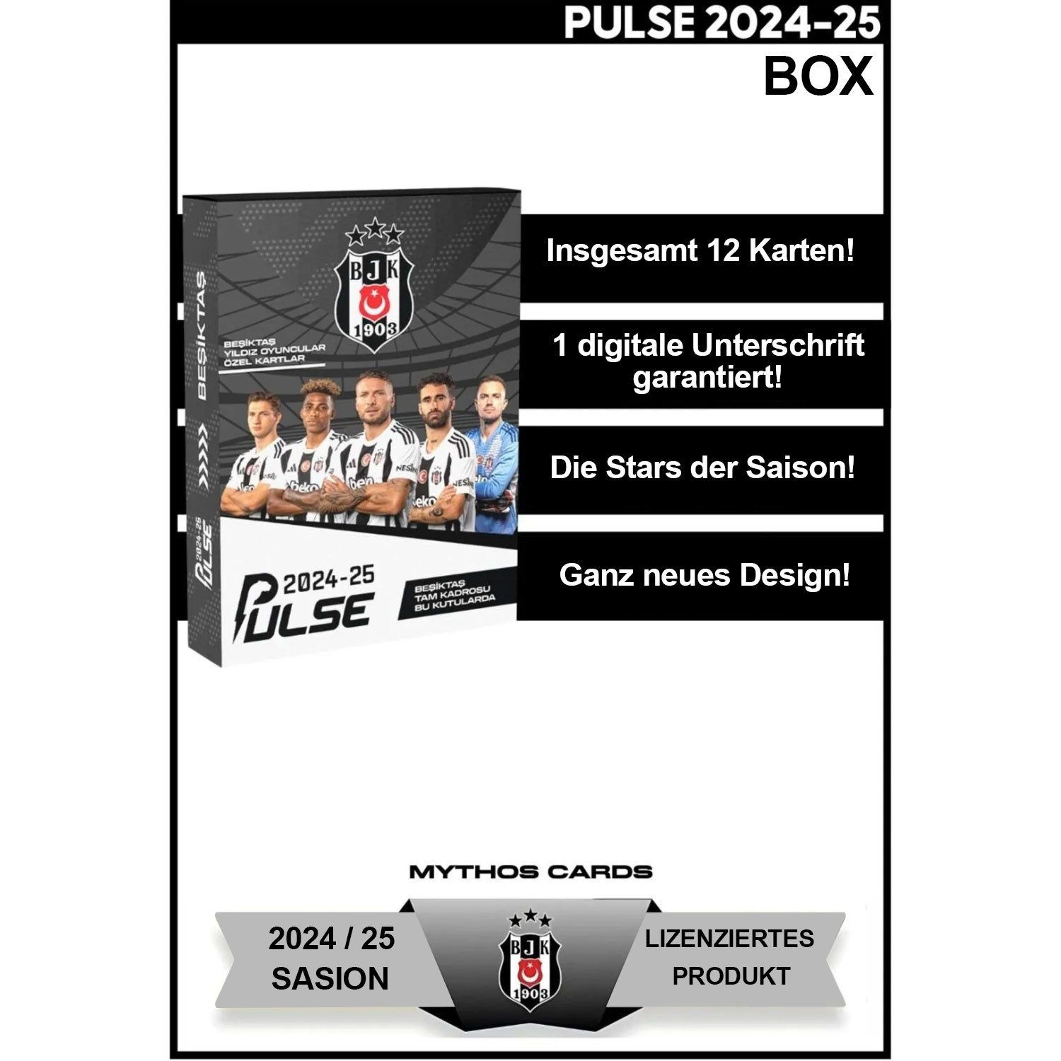 Jungengel Sammelkarte Beşiktaş 2024/2025 Fußballkarten Sammelkarten Besiktas 12x Stück, Offiziell lizenziertes Produkt, Perfekt zum Tauschen & Sammeln