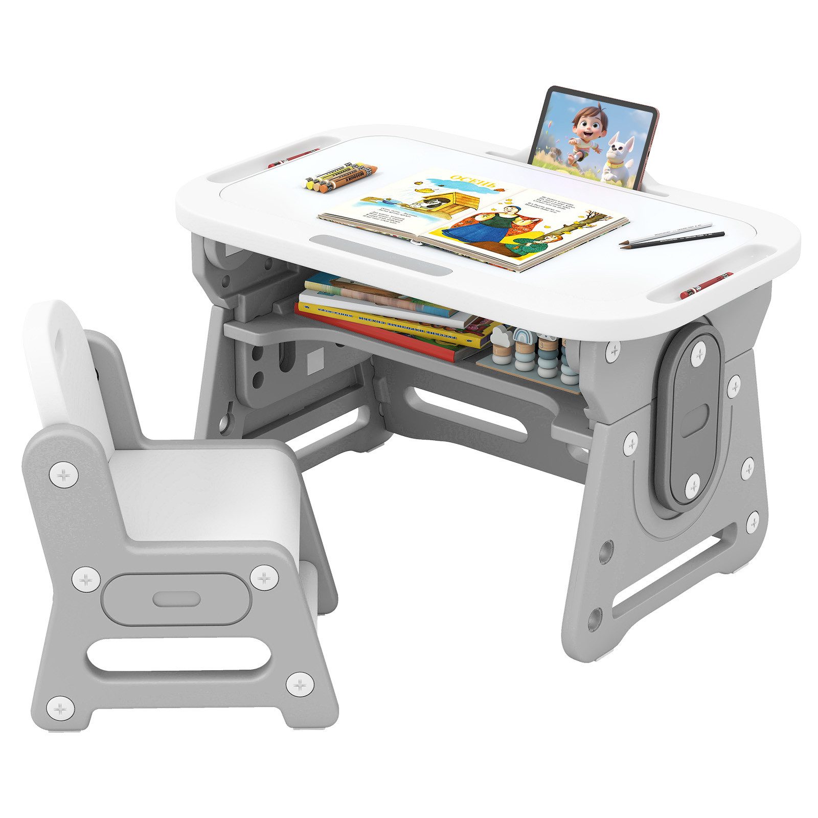 COSTWAY Kindersitzgruppe 3-in-1, (2-tlg), mit Whiteboard, höhenverstellbar