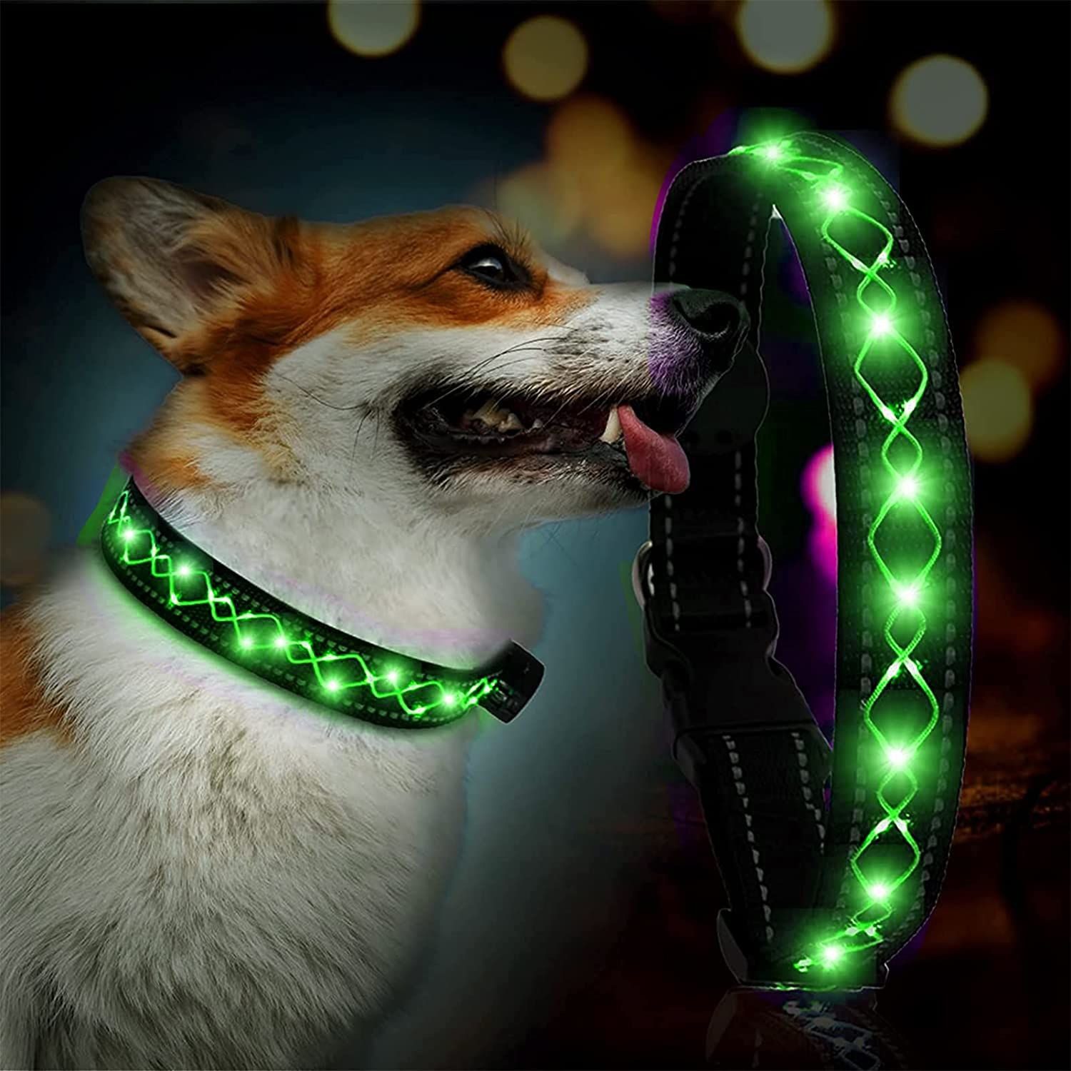 Illes-Laedchen Hunde-Halsband Hundehalsband LED Halsband Blinklicht wiederaufladbar USB