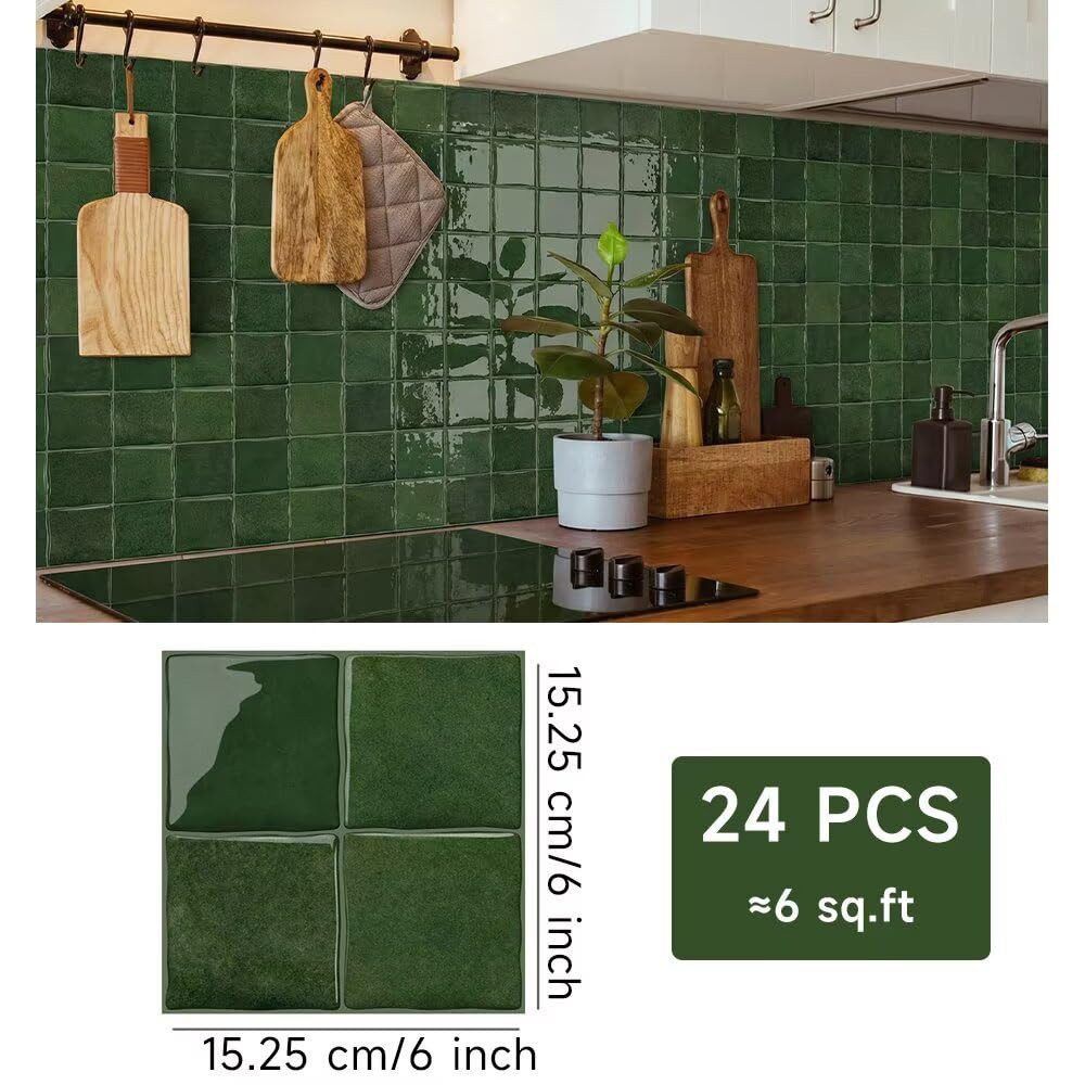 Diwzbyn Fliesenaufkleber selbstklebende 3D Wandfliesenaufkleber zum Abziehen und Aufkleben (24 St), wasserdichter Spritzschutz, Küchen und Badezimmer, 24 Stück