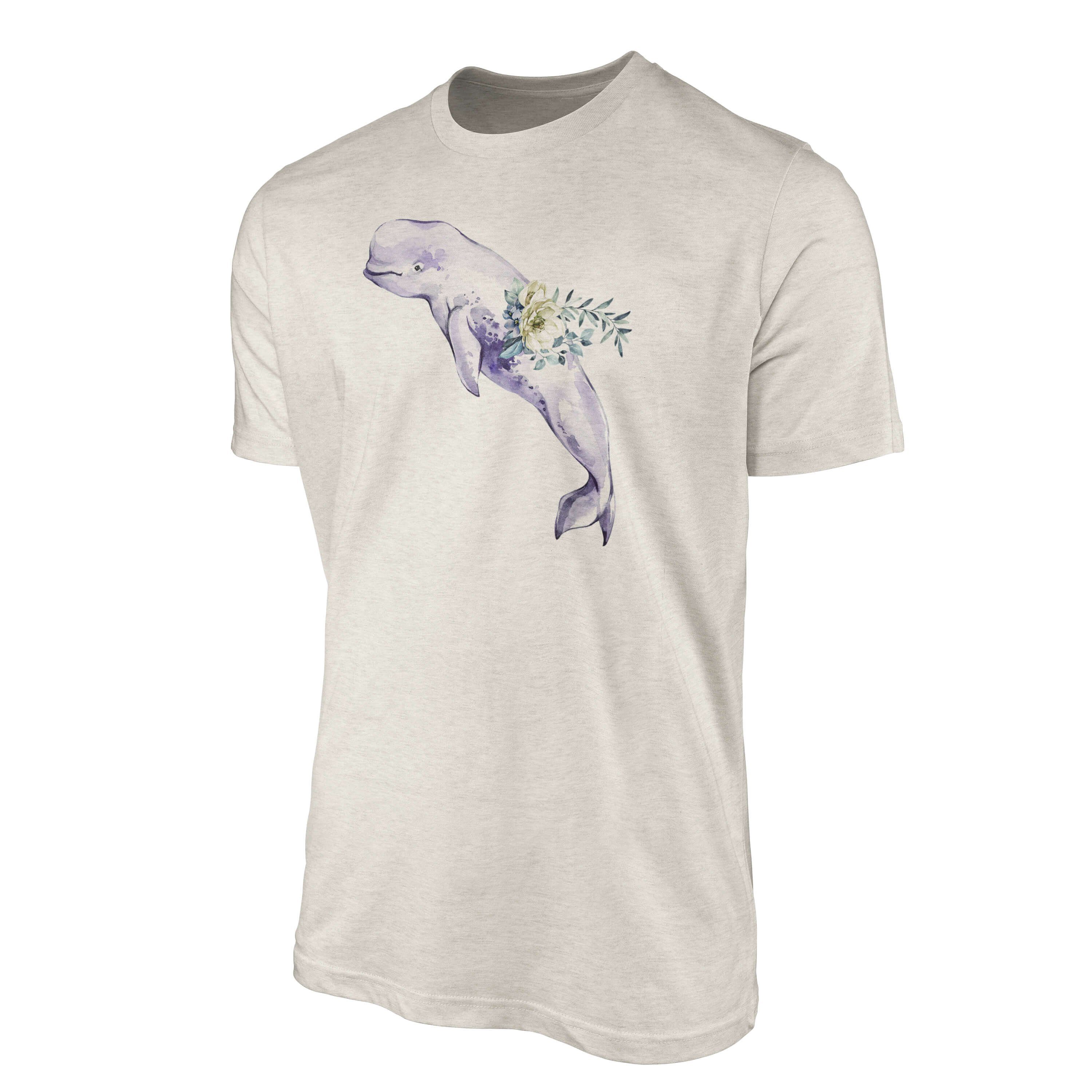 T-Shirt 100% Weißwal Motiv Sinus Shirt Nachhaltig Beluga Ökomo gekämmte (1-tlg) Herren T-Shirt Art Wasserfarben Bio-Baumwolle