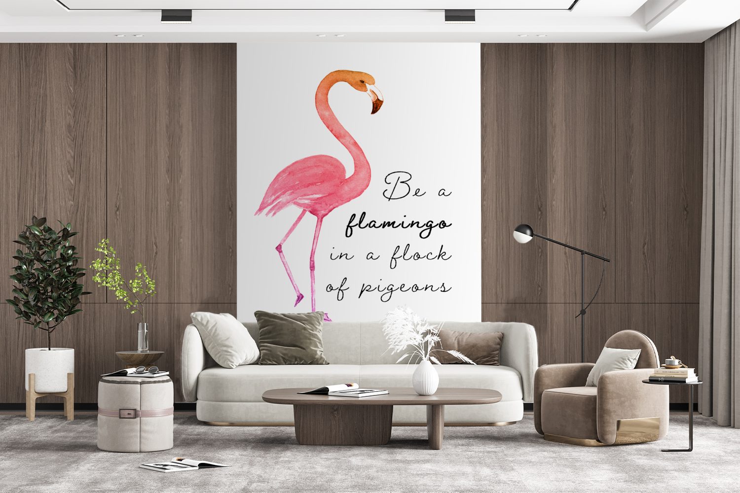 (3 Matt, Tapete Orange MuchoWow Flamingo bedruckt, Zitat, Fototapete St), - Wohnzimmer, Vinyl Montagefertig Wandtapete - für