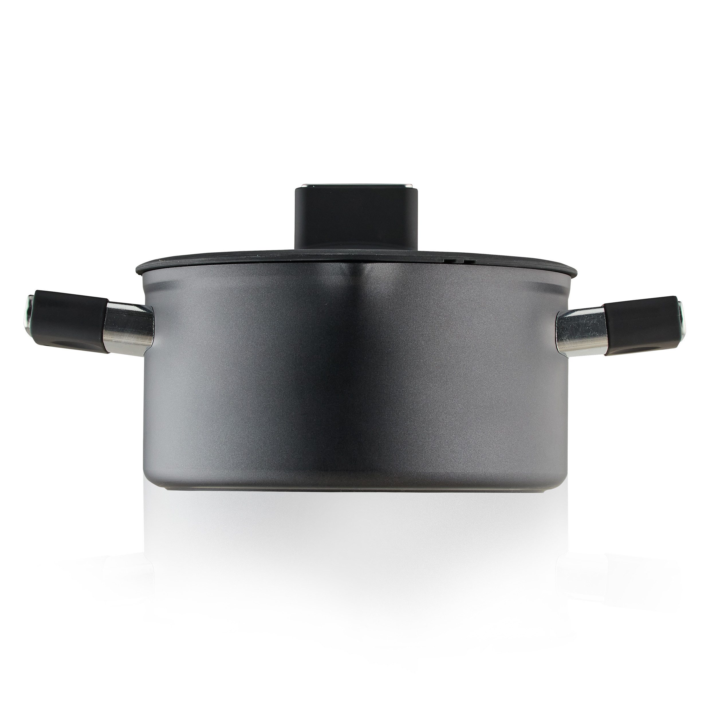 KHG Kochtopf Fleischtopf 20 cm mit Glasdeckel, ILAG Xeradur 5 Beschichtung, Aluminium, 3 Liter Volumen, Glasdeckel, für alle Herdarten inklusive Induktion