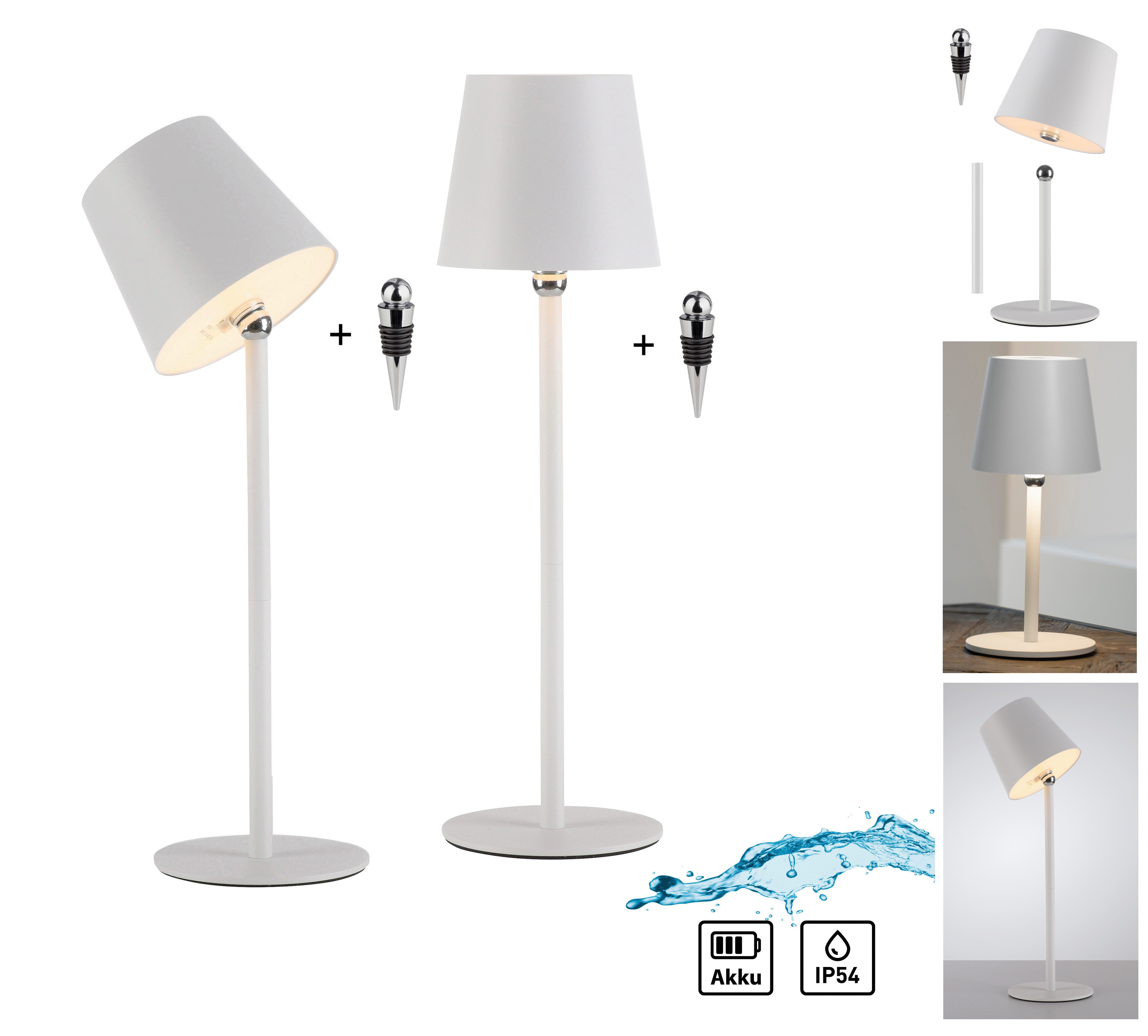 JUST LIGHT LED Tischleuchte BOTERIA - Set 2 Stück, inkl. Flaschenaufsatz, Memoryfunktion, LED fest integriert, Warmweiß, Akkubetrieben, aufladbar, magnetisch, dimmbar, In- und Outdoor