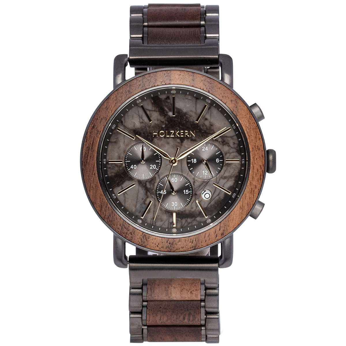 Holzkern Quarzuhr 9120078335116, Herrenuhr Quarz Chronograph Askja Walnuss/Marmor