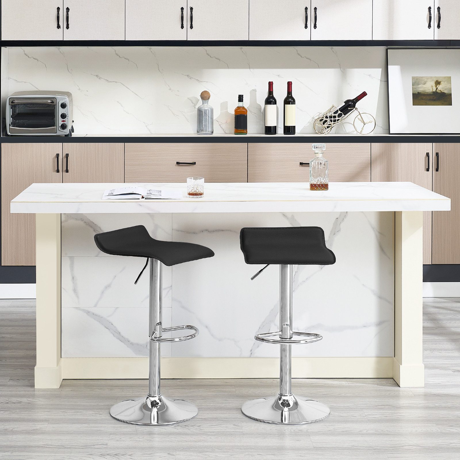 Woltu Barhocker (2 St), stufenlose Höhenverstellung, verchromter Stahl