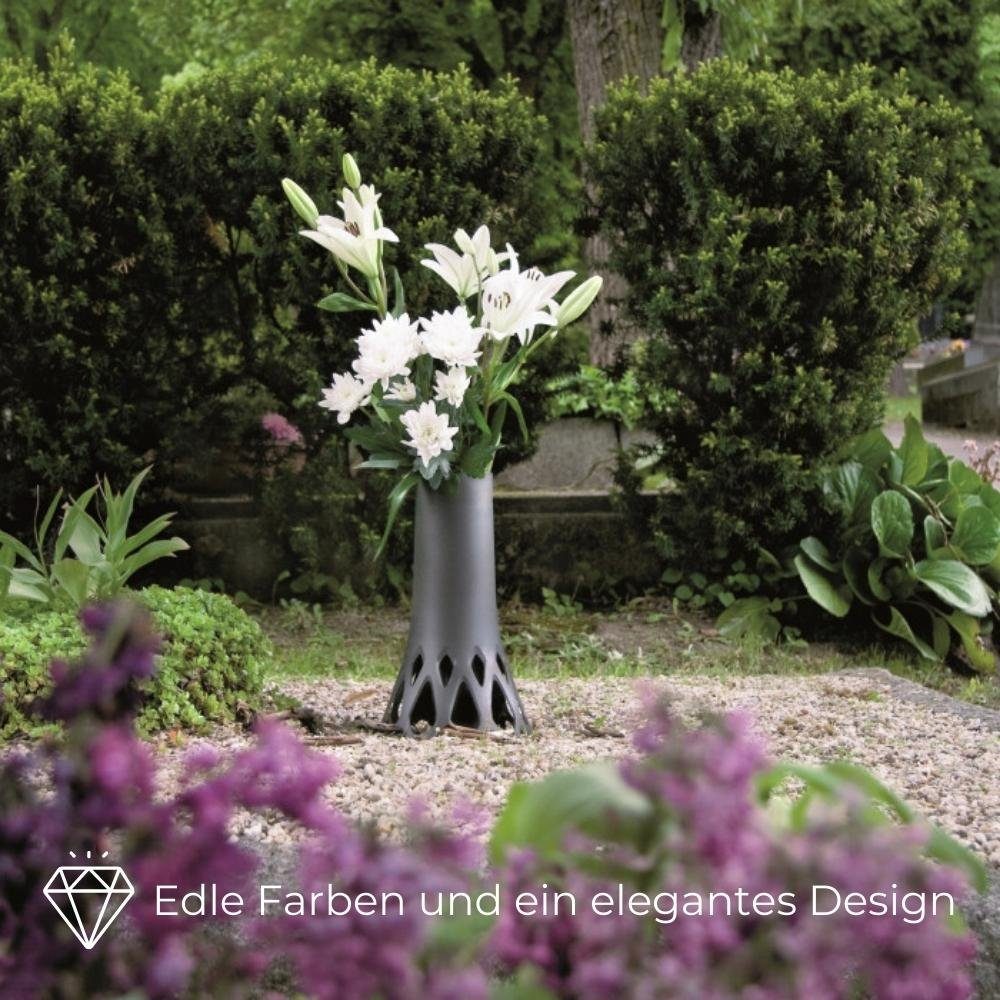 Kunststoff Grabvase Grabschmuck Erdspieß Friedhof Roseta Blumentopf GarPet bronze mit Vase