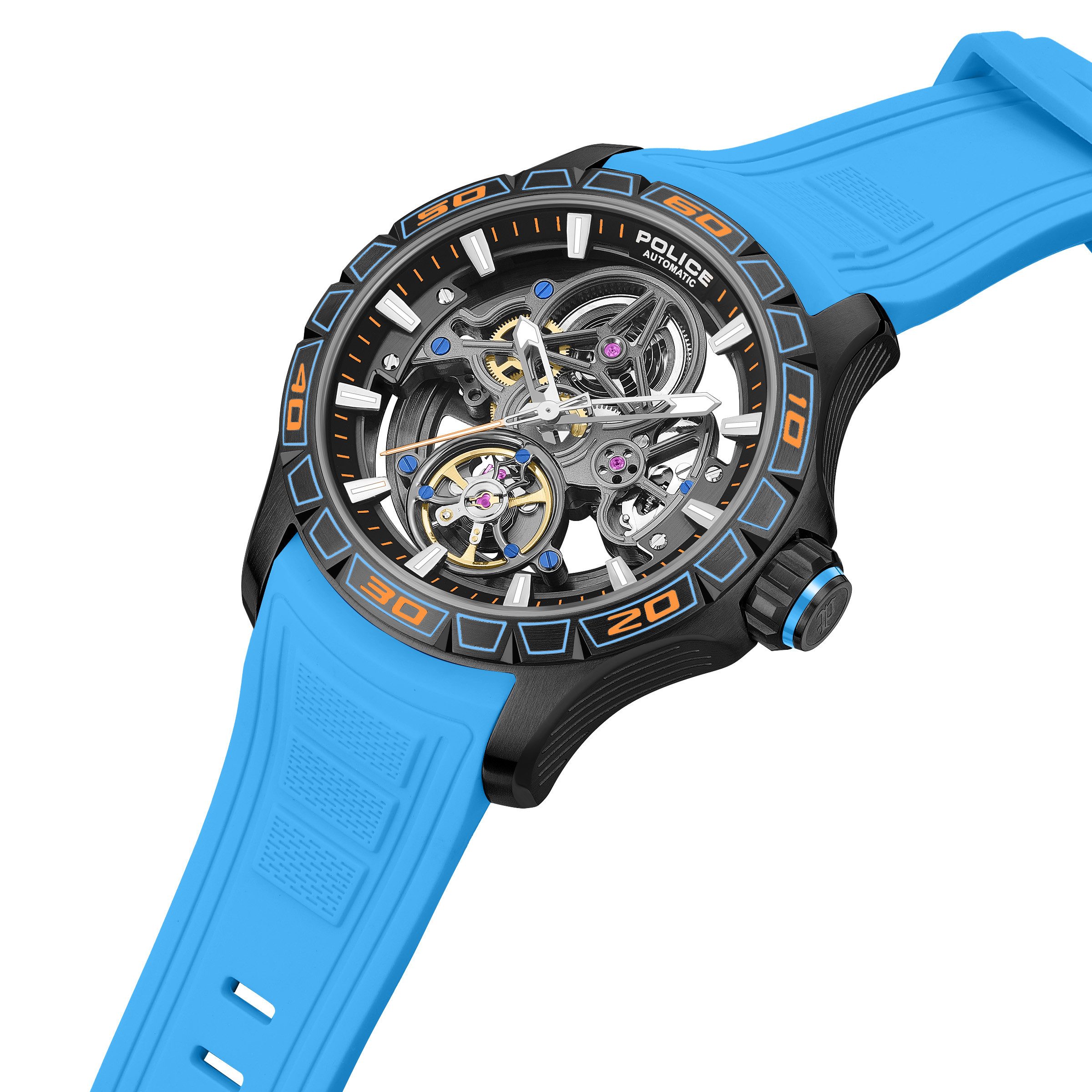 Police Automatikuhr Spirit PEWGR0097804, Armbanduhr, Herrenuhr, Mechanische Uhr, Silikonarmband, analog