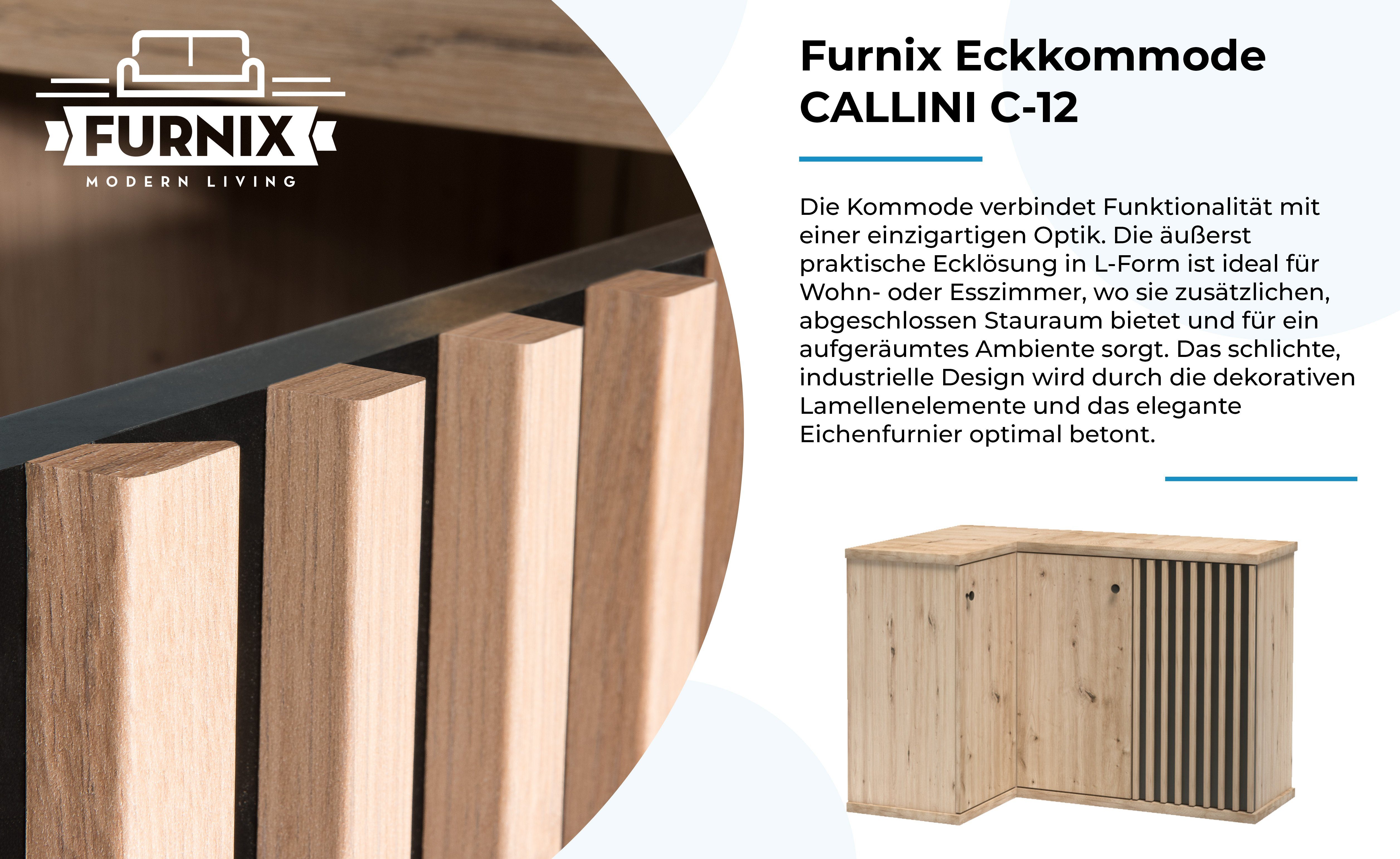 cm Furnix T40,6 L-Form Artisan CALLINI Eckkommode x in Eiche, B122,6 mit H85,4 3 Kommode x C-12 Türen